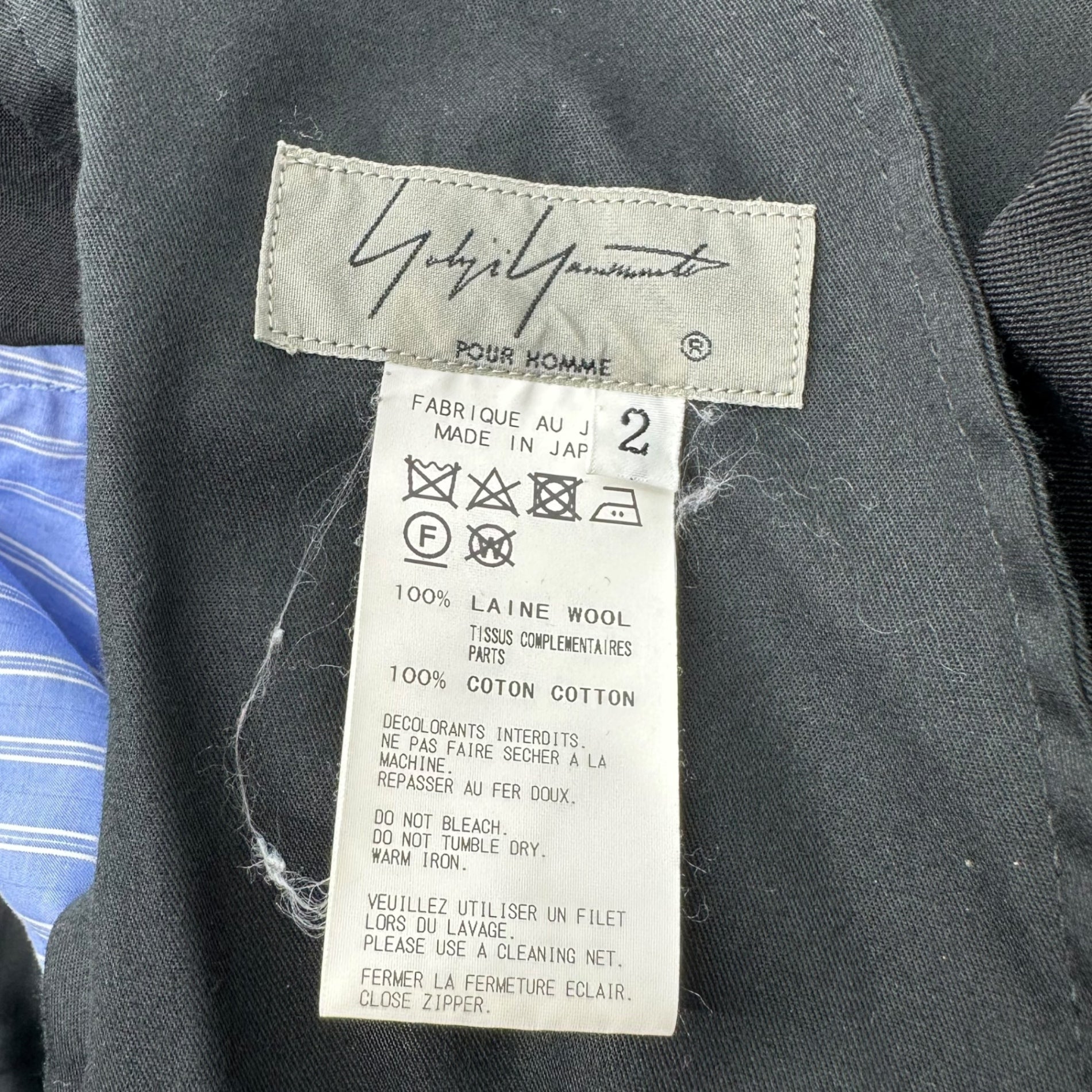 YOHJI YAMAMOTO POUR HOMME(ヨウジヤマモトプールオム) 17AW Wrinkle Garbardine Hanging Back Part Pants ウール シワ ギャバジン 後ろ垂れP パンツ スラックス HK-P38-100 2(M) ブラック×ライトブルー