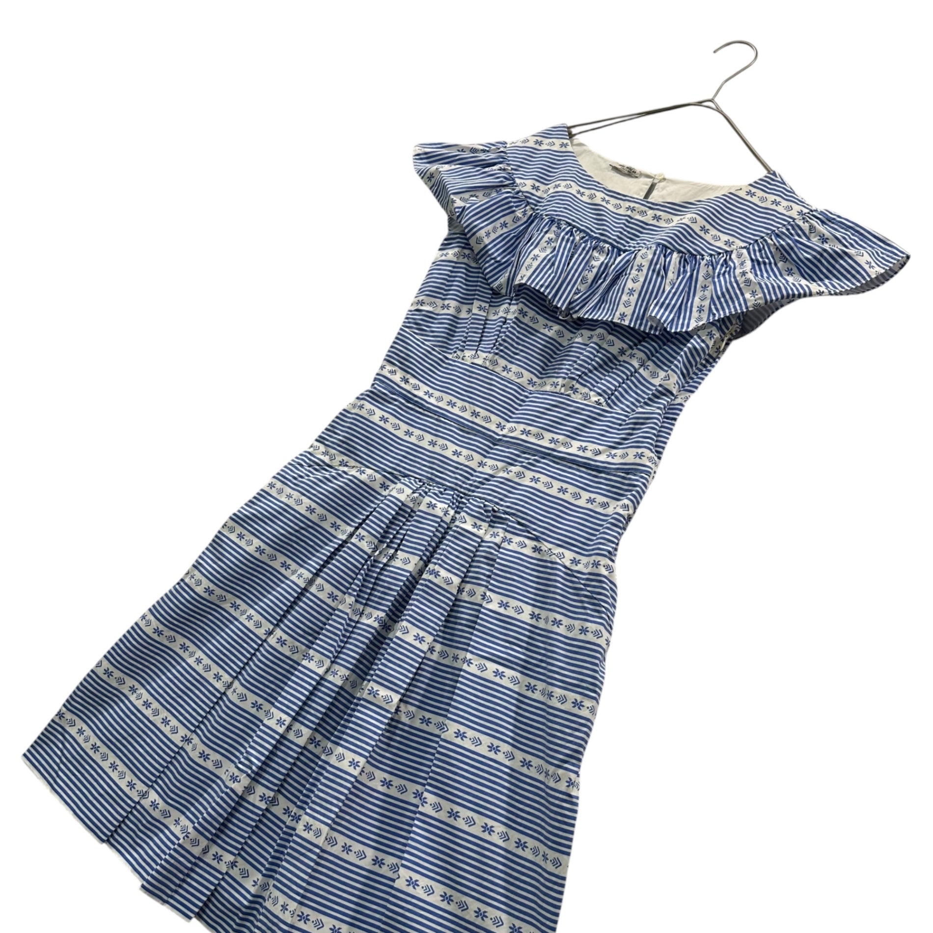 miu miu(ミュウミュウ) 2015AW Geometric Pattern Striped Sleeveless Dress 幾何学模様 ストライプ ノースリーブ ワンピース AMM1 2015 936 40 スカイブルー×ホワイト