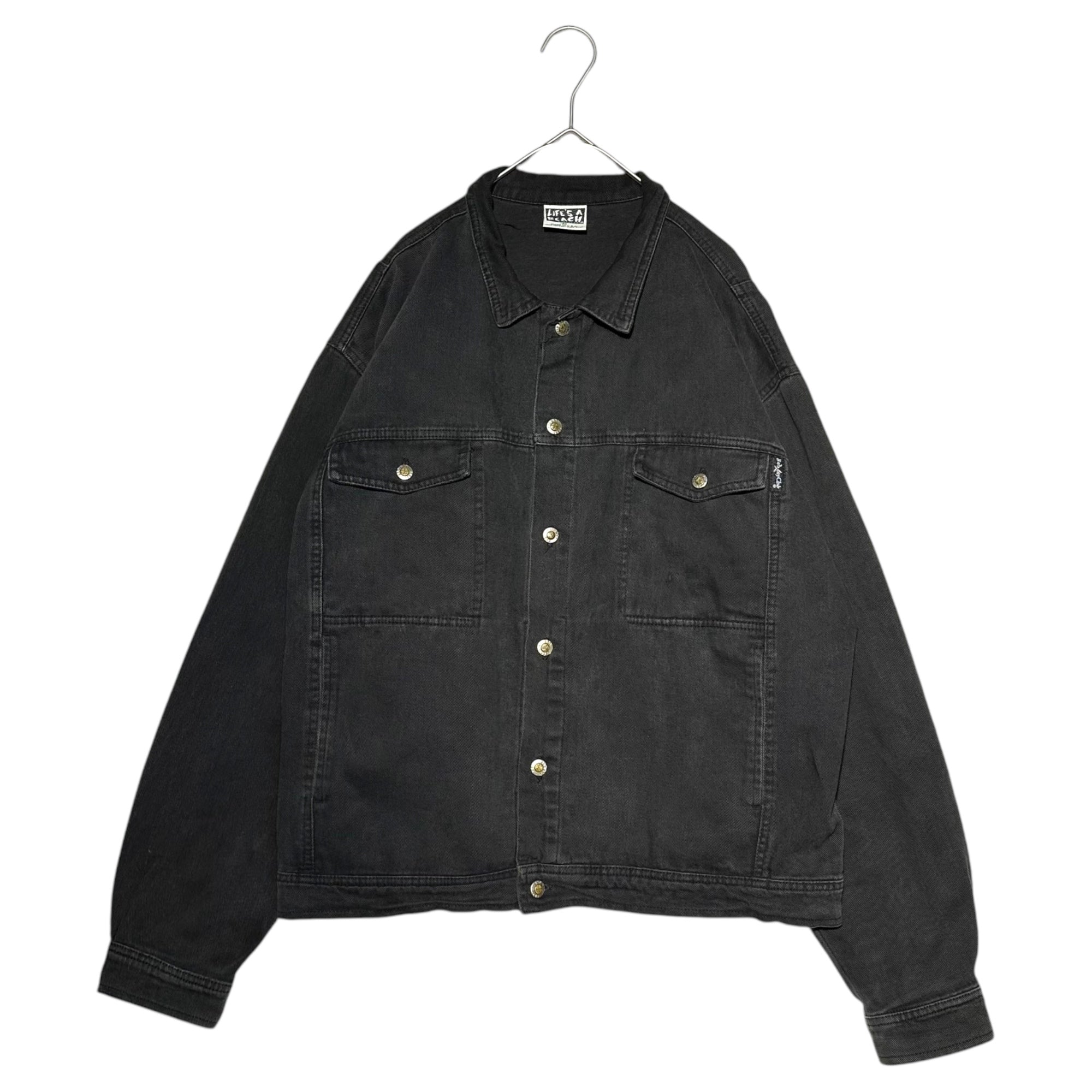 LIFE'S A BEACH(ライフイズアビーチ) 80’s VINTAGE BACK SKULL 2nd TYPE TRACKER JACKET ヴィンテージ バックスカル セカンド トラッカー ジャケット デニム M ブラック 80年代 BAD BOY バッドボーイ