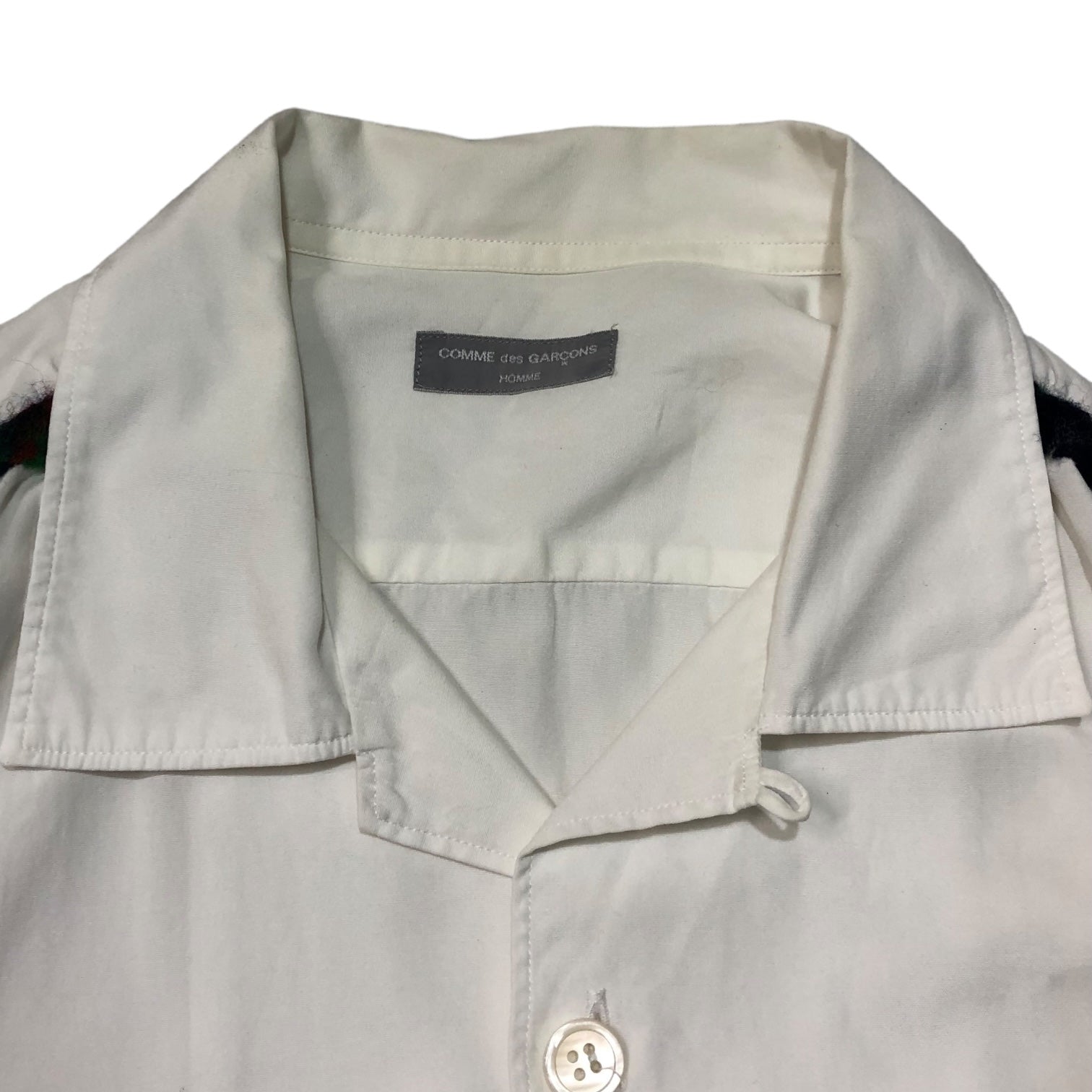 COMME des GARCONS HOMME(コムデギャルソンオム) 90's Different material piping L/S shirt ウール 縮絨 異素材 パイピング 長袖 シャツ 田中オム 表記消え(M程度) ホワイト 90年代 ヴィンテージ