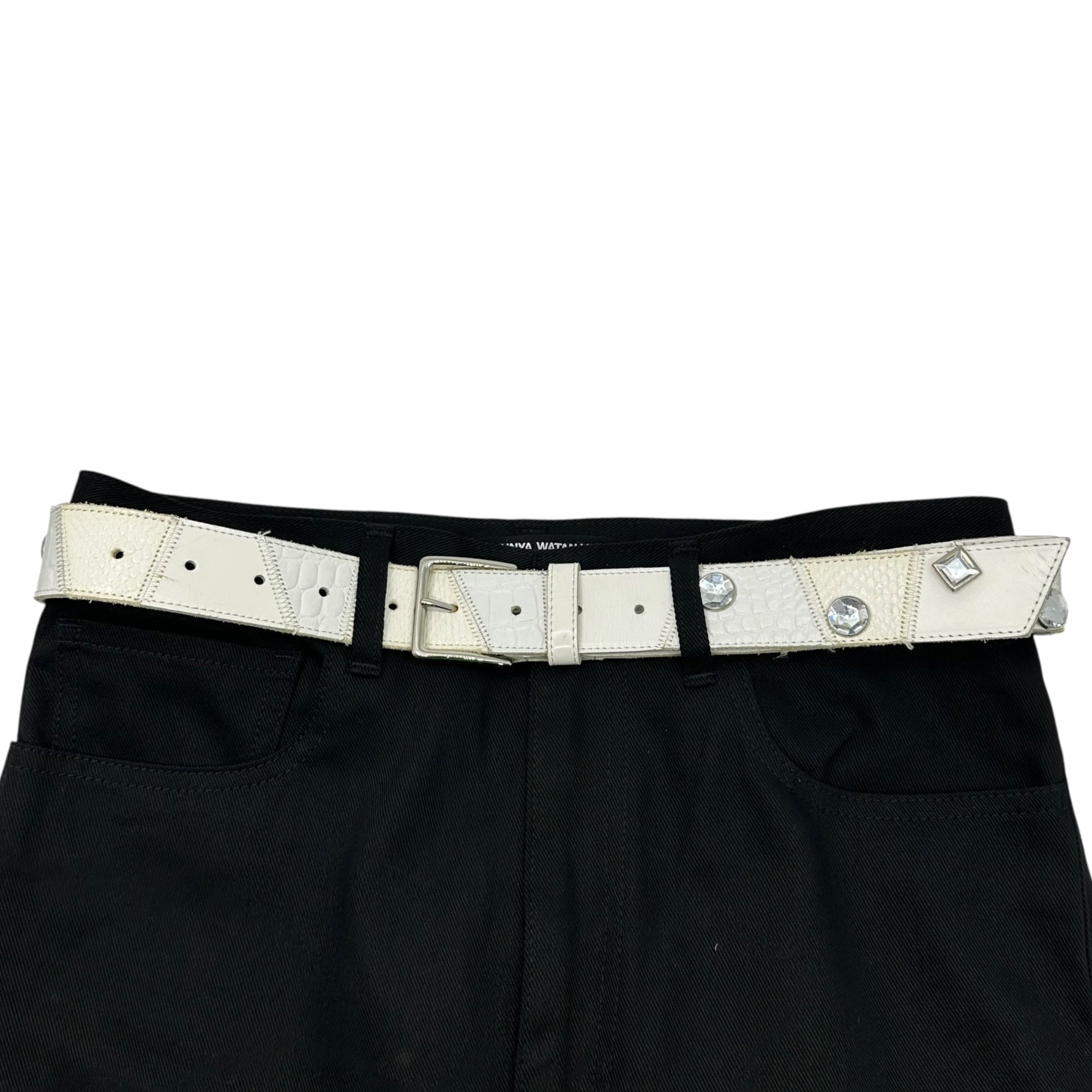 TAO COMME des GARCONS(タオコムデギャルソン) Bijou Patchwork Leather Belt ビジュー パッチワーク レザー ベルト ホワイト