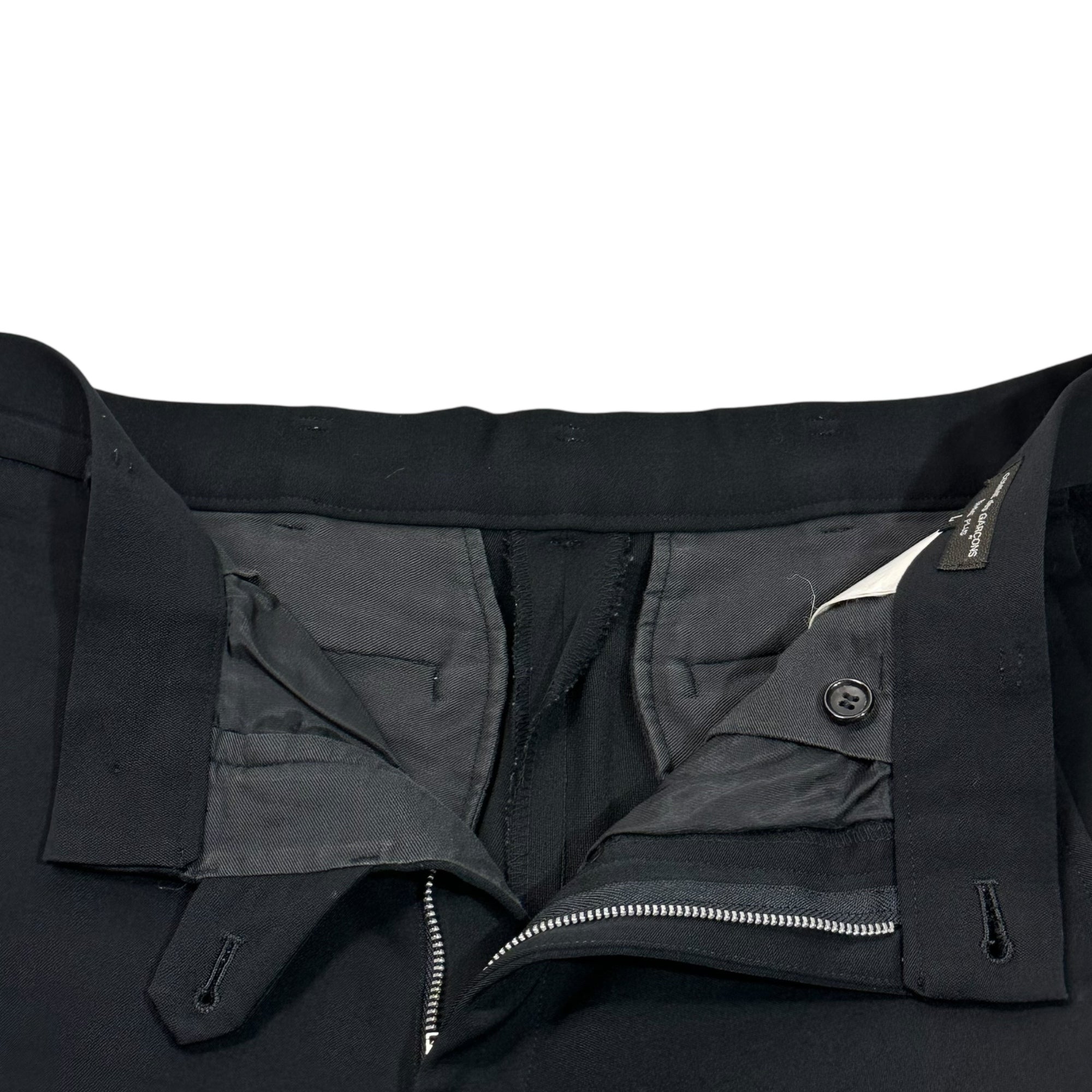 COMME des GARCONS HOMME PLUS(コムデギャルソンオムプリュス) 01AW Wool gabardine sideline slacks ウールギャバジン サイドライン スラックス PC-P077 L ブラック 異素材 パンツ