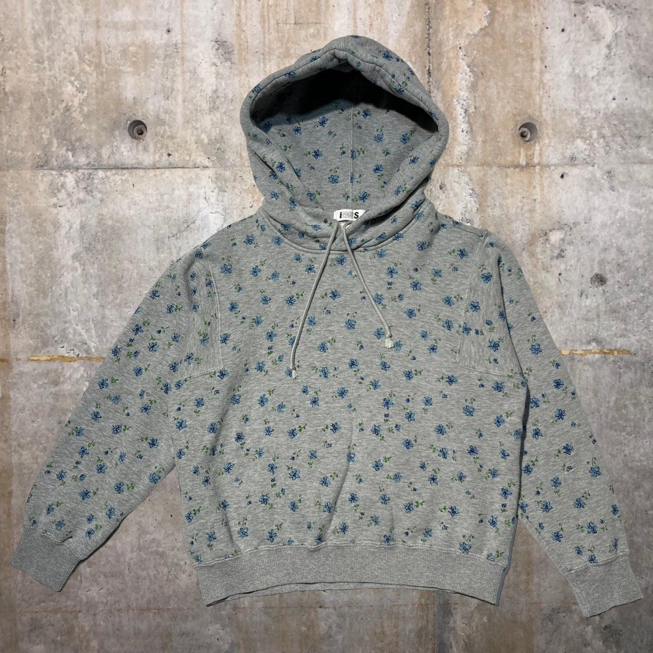 i.s. ISSEY MIYAKE(アイエス イッセイミヤケ) 80's flower print short Hoodie/フラワープリントパーカー RY13649 9(Mサイズ程度) グレー