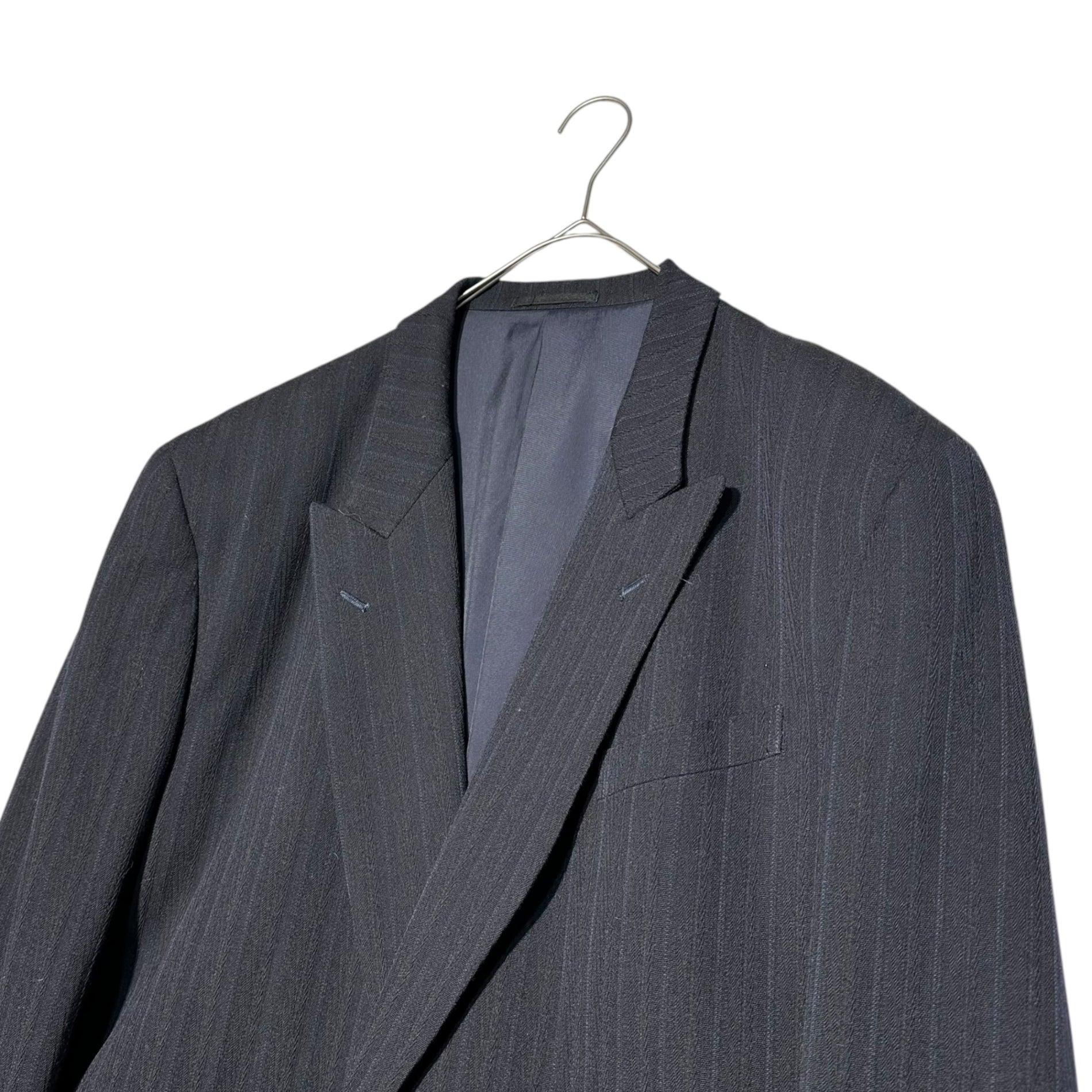 COMME des GARCONS HOMME PLUS(コムデギャルソンオムプリュス) 80's Striped Weave Double Tailored Tuxedo Jacket 80年代 ストライプ 織り ダブル テーラード タキシード ジャケット 川久保玲 本人期 PJ-05048M M ネイビー AD1988 稀少品