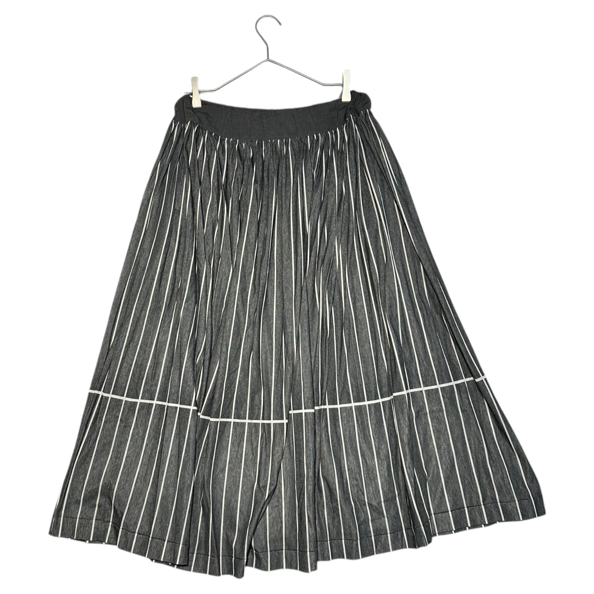 Y's(ワイズ) Striped Cotton Long Skirt ストライプ コットン ロング スカート YE-T47-070 3(L程度) グレー×ホワイト