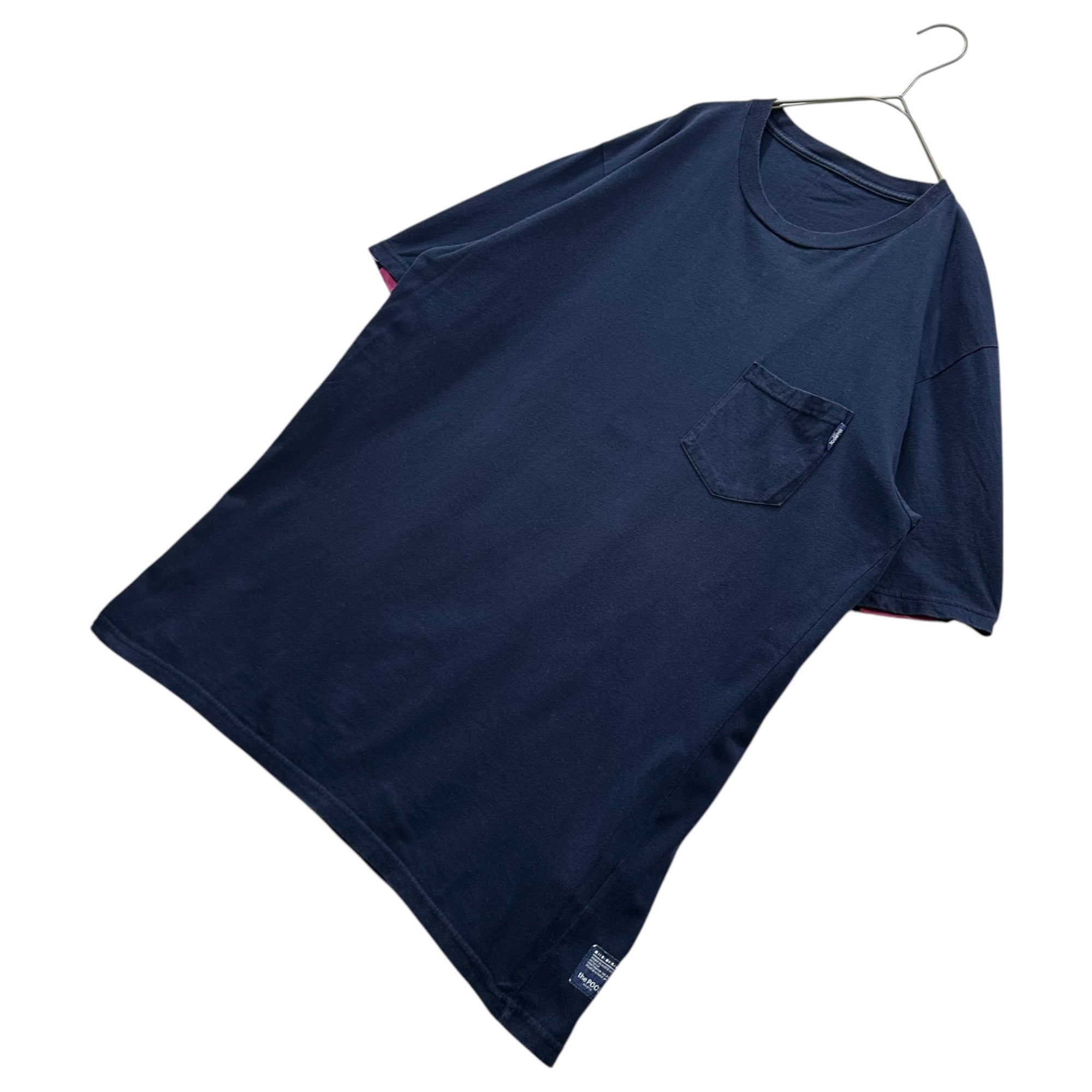 THE POOL AOYMA(ザプールアオヤマ) S/S T-shirt with chest pocket and line print胸ポケット ライン プリント 半袖 Tシャツ 21290 L ネイビー×ピンク