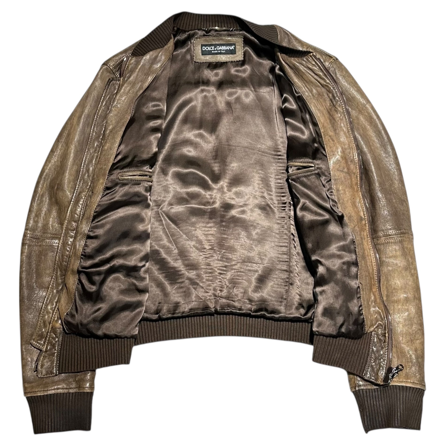 DOLCE&GABBANA(ドルチェ&ガッバーナドルガバ) Double Zip Lamb Leather Bomber Jacket ダブルジップ ラムレザー ボンバー ジャケット G9M97L FULSZ 46(S程度) ブラウン