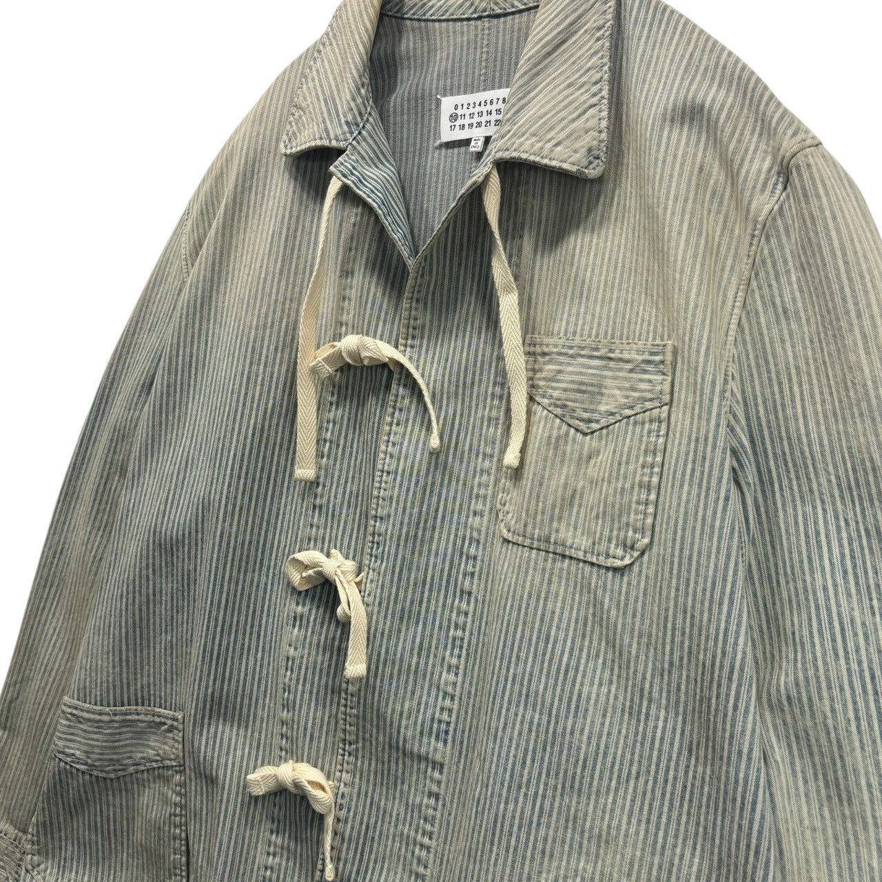 MAISON MARGIELA(メゾンマルジェラ) 21SS Vintage-Processed Hickory Coveralls ヴィンテージ加工 ヒッコリー カバーオール S50DL0457 38(M程度) スカイブルー×ホワイト ジャケット