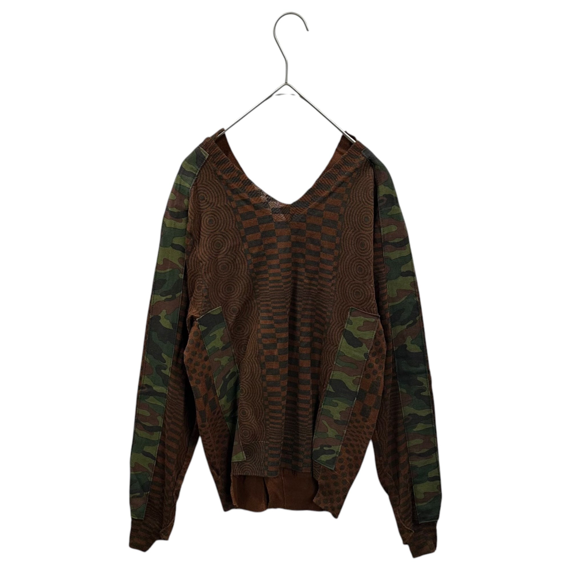 COMME des GARCONS(コムデギャルソン) 2000AW 2-Way All-Over Print Knit Cardigan 前後着用可能 総柄 ニット カーディガン GN-100040 FREE ブラウン×ブラック×カーキ AD2000 カモフラ切替