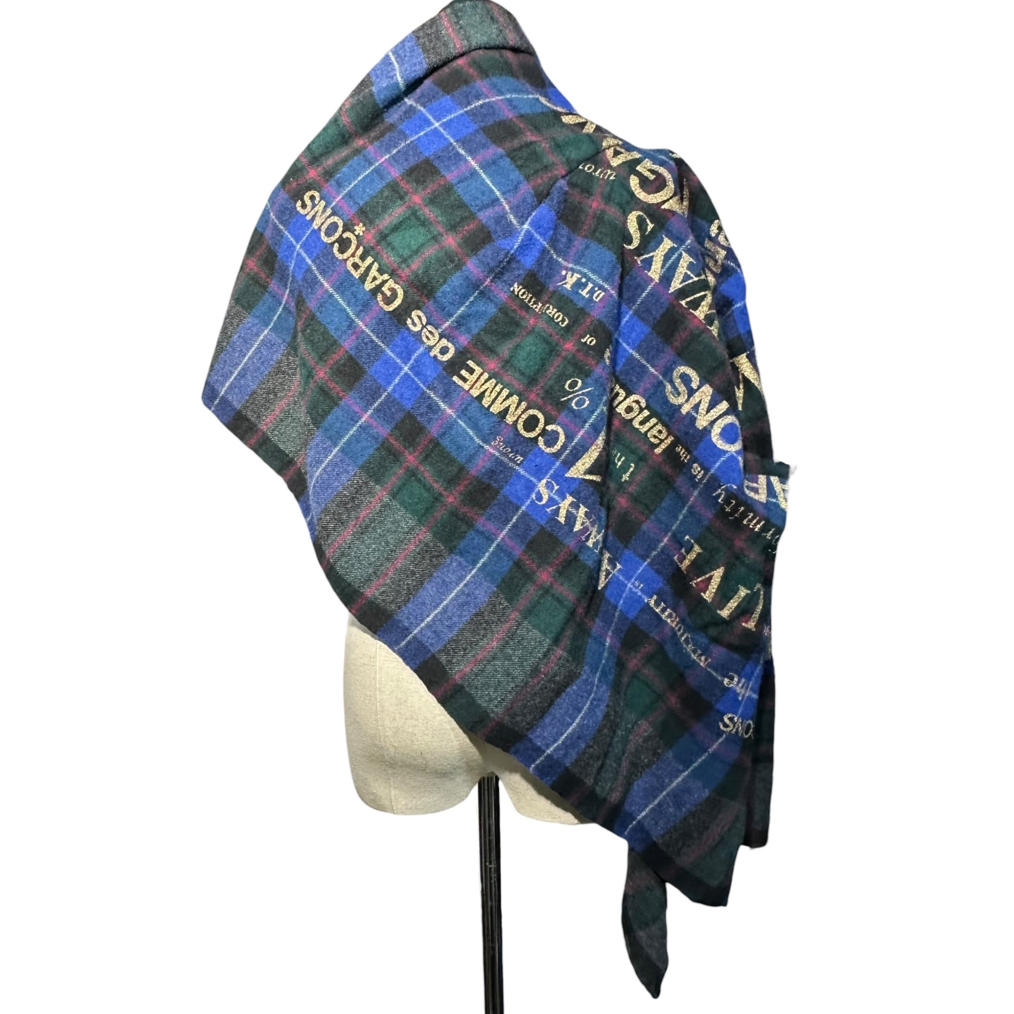 COMME des GARCONS(コムデギャルソン) 03AW Brand logo printed wool asymmetrical check jacket ブランド ロゴ プリント ウール アシンメトリー チェック ジャケット GK-J070 FREE ブルー×グリーン×レッド AD2003