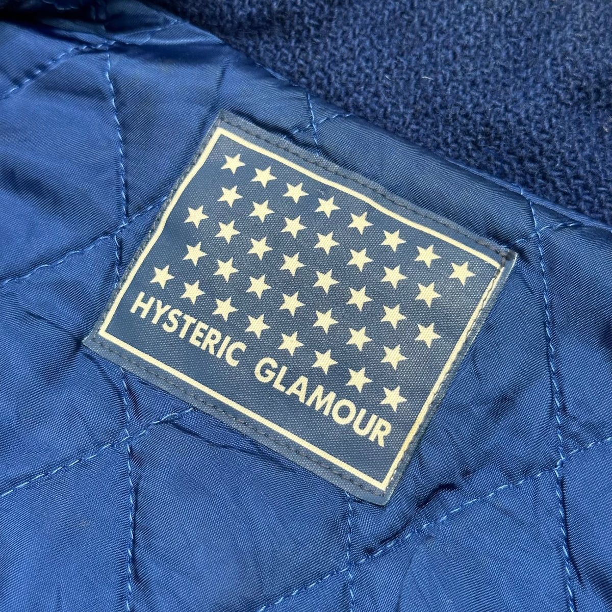 HYSTERIC GLAMOUR(ヒステリックグラマー) 1990's Leather-trimmed varsity jacket レザー 切替 スタジャン 2AB-3280 FREE ブルー×ベージュ 90年代 バーシティー ジャケット