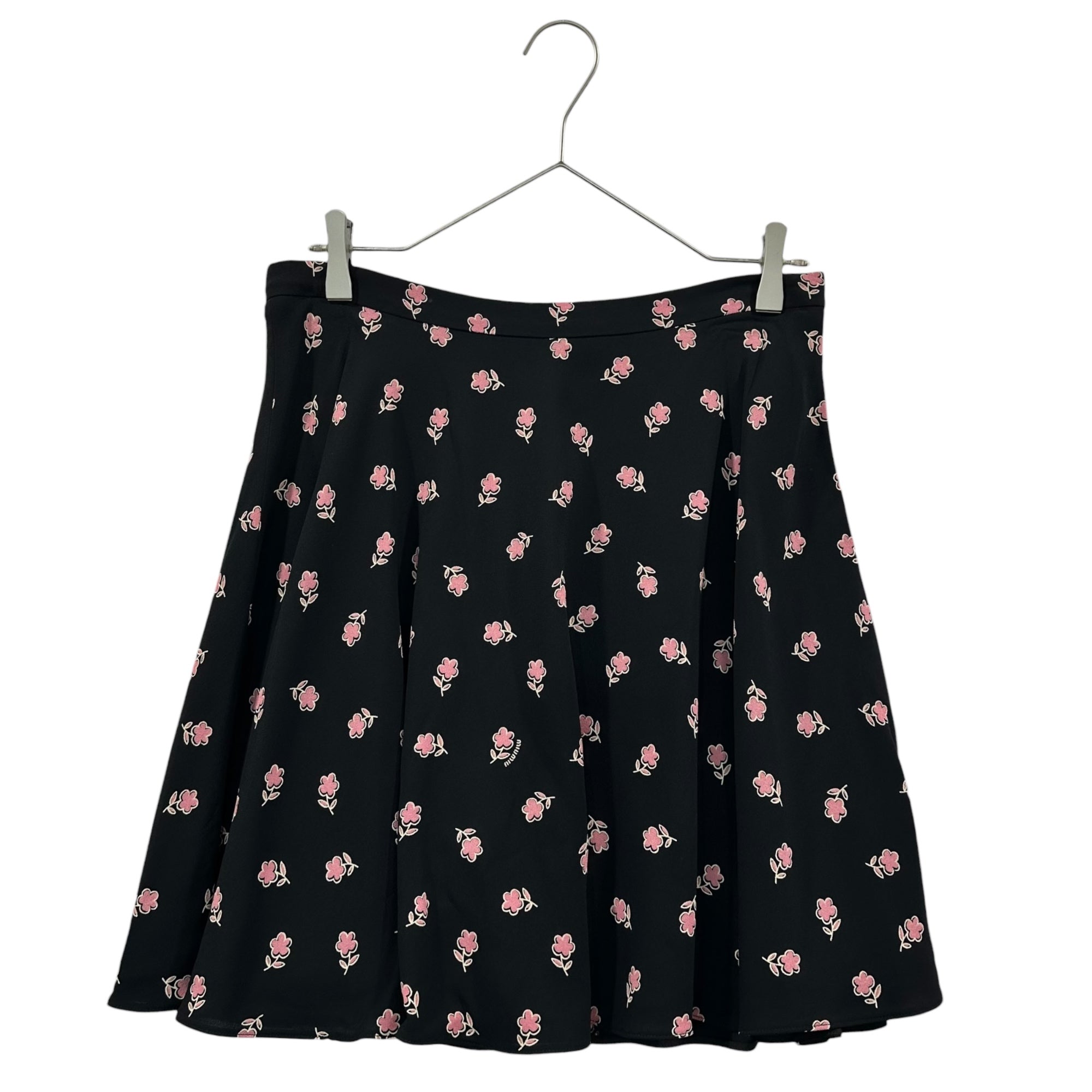miu miu(ミュウミュウ) Floral Print Flared Mini Skirt 花柄 フレア ミニ スカート MG807 1LA3 44 ブラック×ピンク