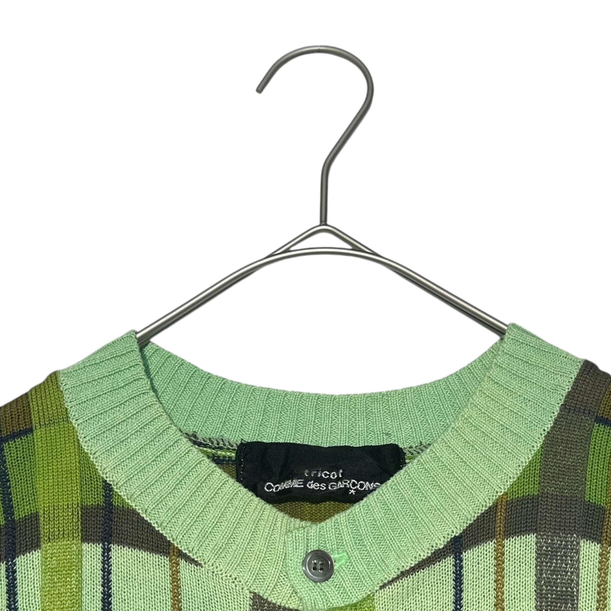 tricot COMME des GARCONS(トリココムデギャルソン) 04SS 3D check short sleeve crew neck cardigan 立体 チェック 半袖 クルーネック カーディガン TM-N038 FREE グリーン AD2003