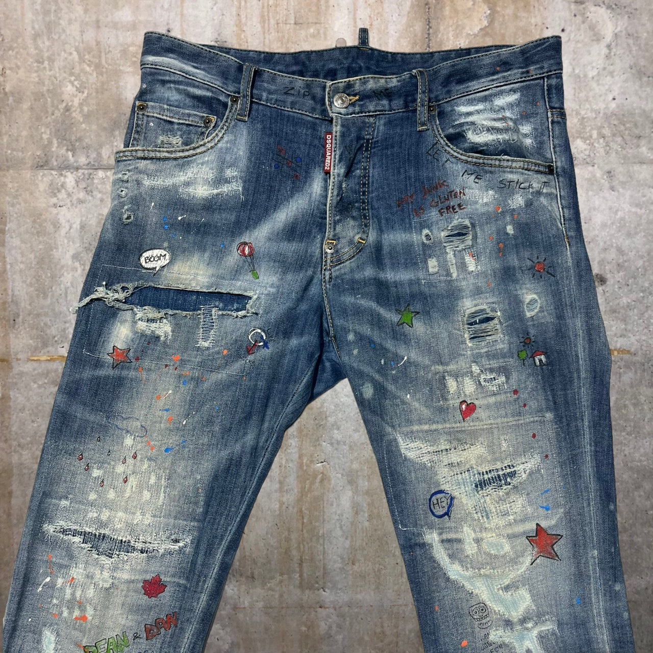 DSQUARED2(ディースクエアード) TRASH LIGHT WASH SKATER JEAN スケーター ジーンズ/落書きデニムパンツ S74LB0942 48(Lサイズ程度) ブルー