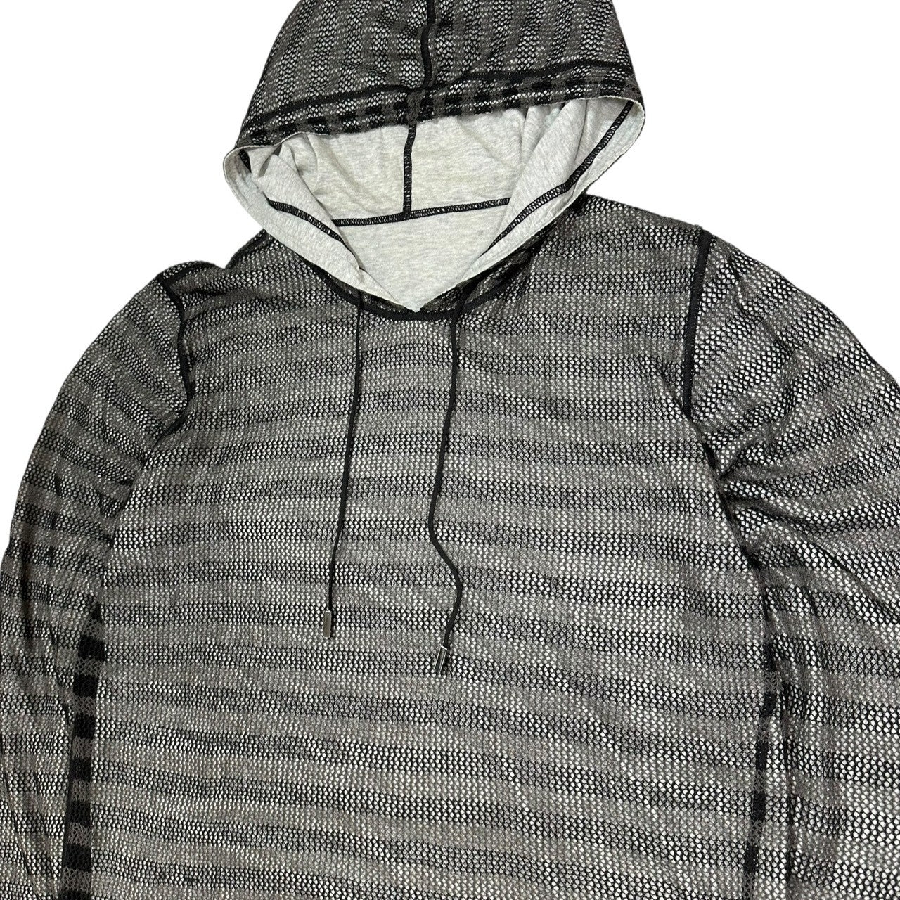 DOLCE&GABBANA(ドルチェ&ガッバーナドルガバ) Mesh layered border hooded top メッシュレイヤード ボーダー フーデッド カットソー ブラック×グレー