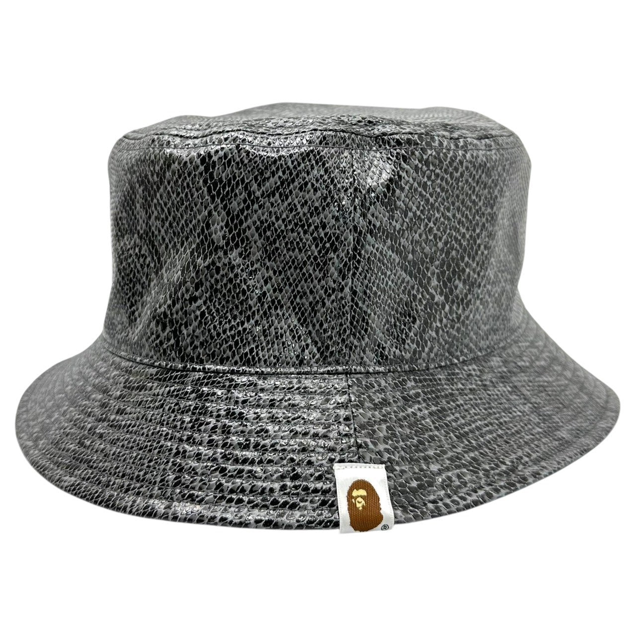 A BATHING APE(アベイシングエイプ) Logo Python Pattern Reversible Bucket Hat ロゴ パイソン柄 リバーシブル バケット ハット 001HTI801001M グレー×ブラック