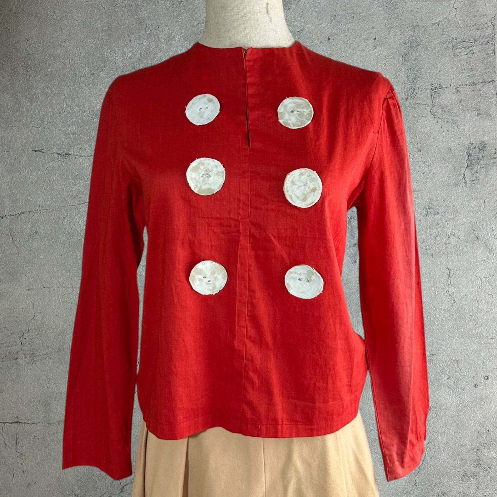 VINTAGE(ヴィンテージ) remake paper button shirt ペーパーボタンのリメイクシャツ ブラウス 表記無し(Mサイズ程度) レッド