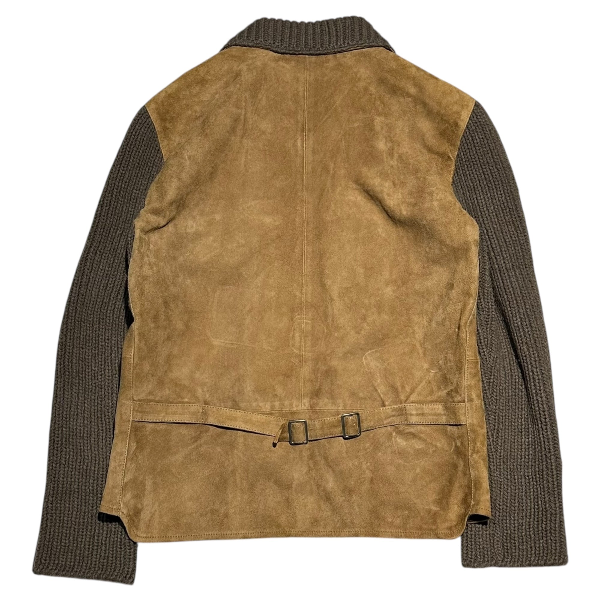 DOLCE&GABBANA(ドルチェ&ガッバーナドルガバ) Knit Sleeve Paneled Suede Leather Zip-Up Jacket ニットスリーブ 切替 スウェードレザー ジップアップ ジャケット G9Q40L 48(M程度) キャメル
