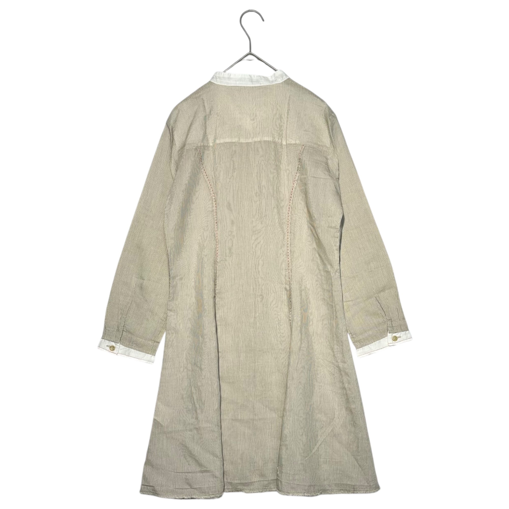 MARITHE FRANCOIS GIRBAUD(マリテフランソワジルボー) 00's Silk Cotton Red Stitching Flared Cleric Blouse 00年代 シルク コットン レッドステッチ フレア クレリック ブラウス F5-9008 M ベージュ×レッド