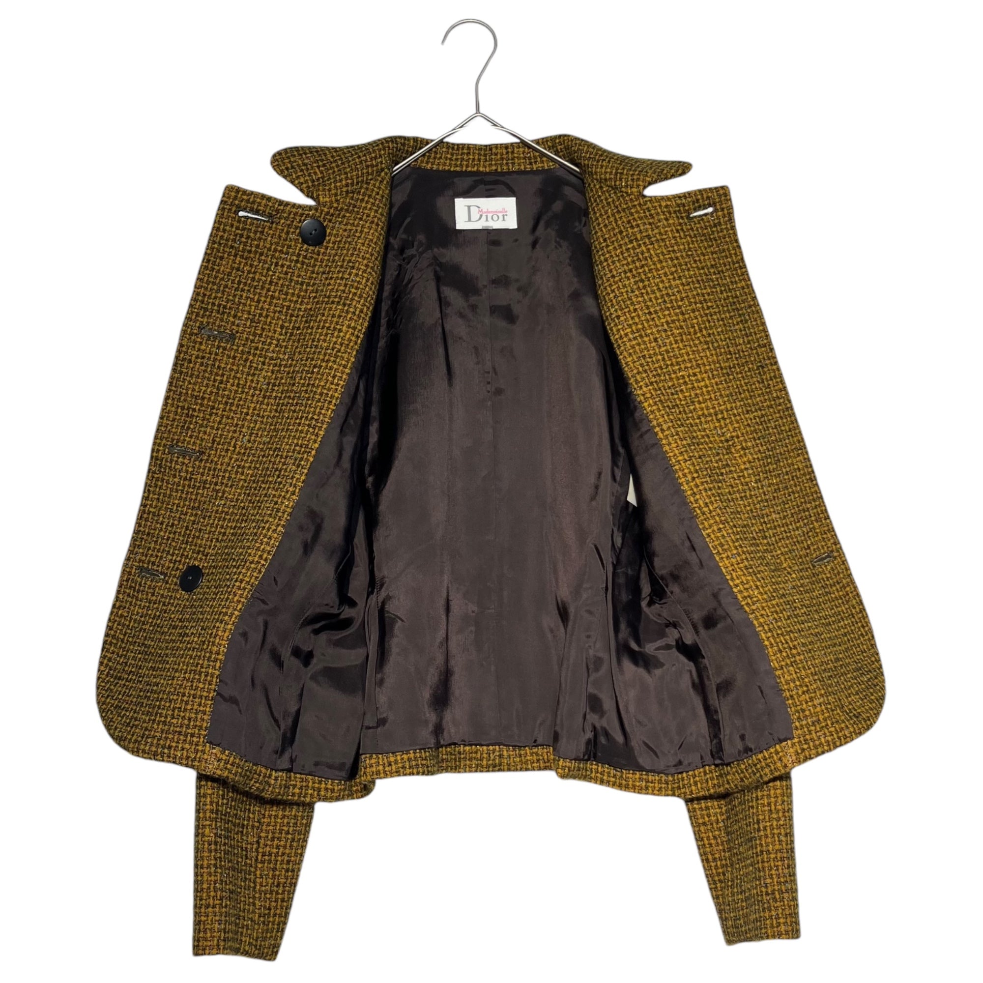 Christian Dior(クリスチャンディオール) 90's Tweed double skirt jacket setup ツイード ダブル ジャケット スカート セットアップ NET7A3104 M イエロー 90年代 ヴィンテージ OLD Mademoiselle Dior