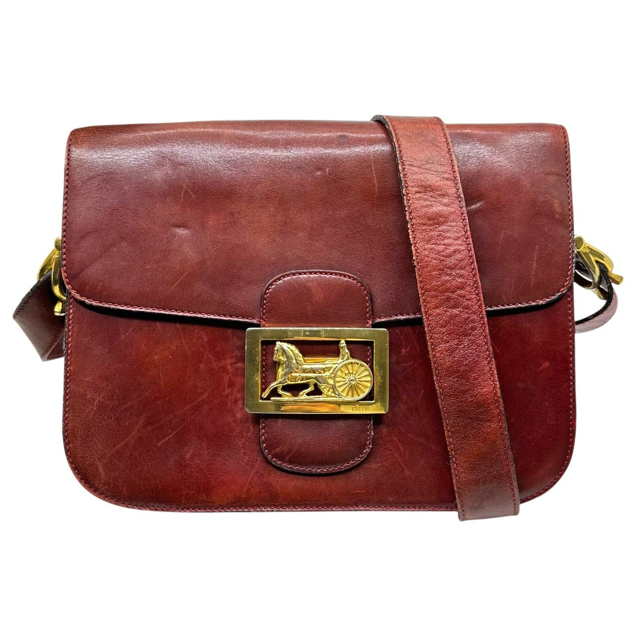 CELINE(セリーヌ) Vintage carriage metal leather shoulder bag ヴィンテージ 馬車金具 レザー ショルダー バッグ ボルドー OLD オールド 金 本革