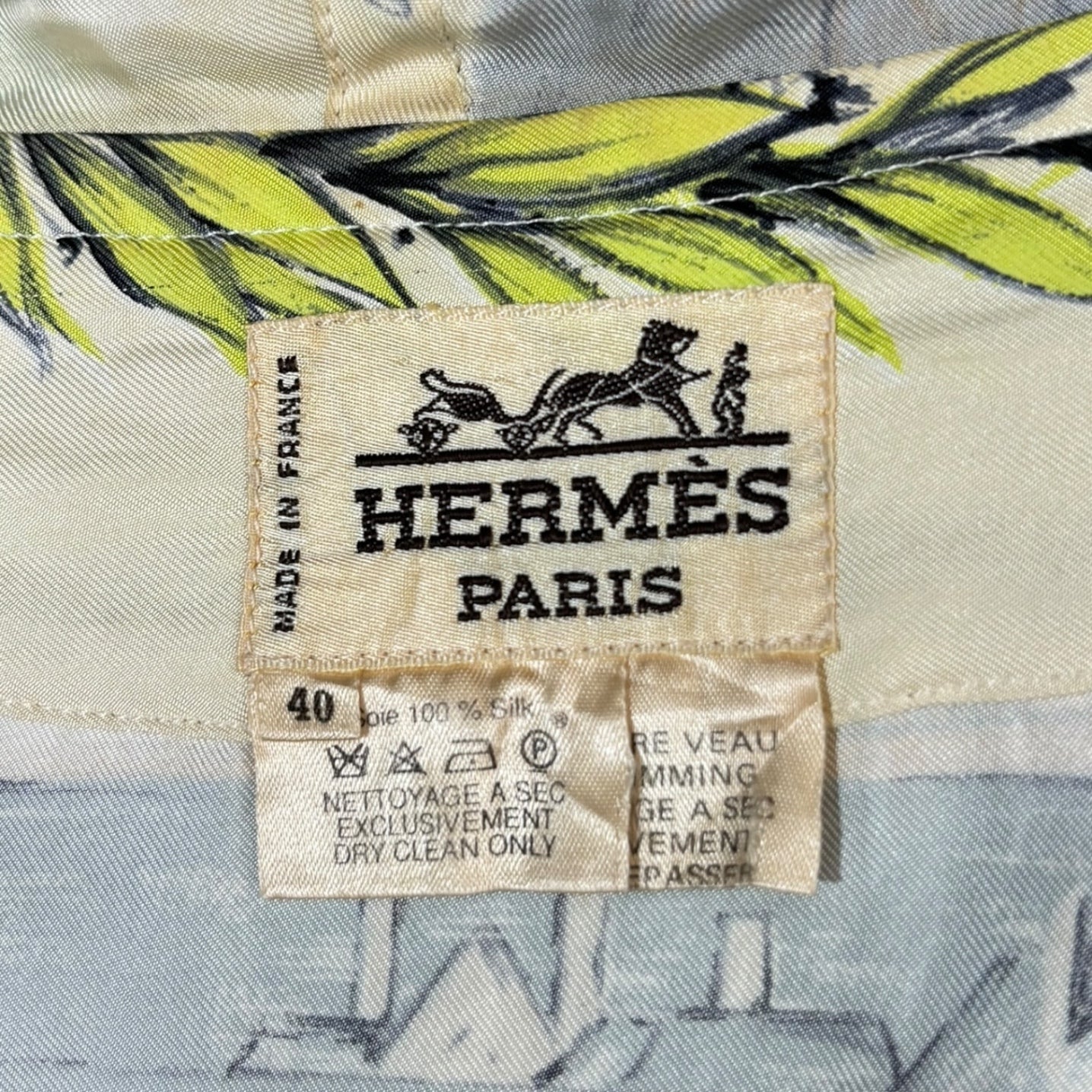 HERMES(エルメス) 90's ”maurice taquoy” Silk Scarf Hooded Jacket 競走馬 シルク スカーフ フーデッド ジャケット 40(L程度) アイボリー×オレンジ 90年代 ヴィンテージ エルメスジャポンタグ メンズ着用可能サイズ アーカイブ