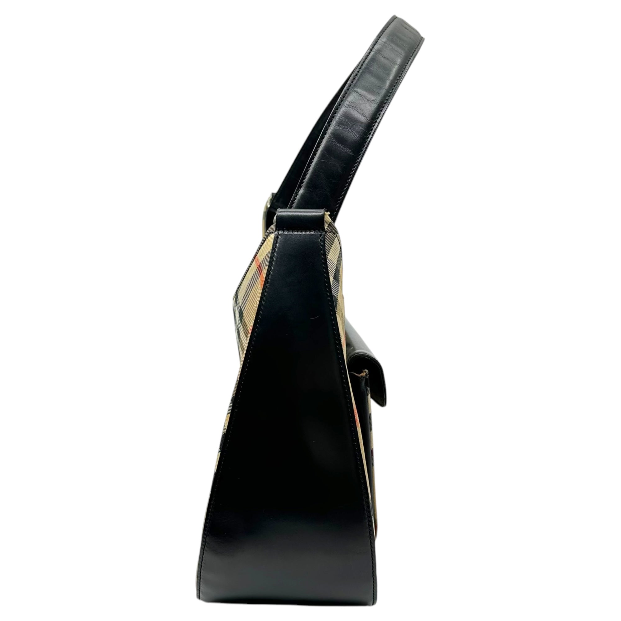 Burberrys(バーバリーズ) Novacek leather tricot one-shoulder bag ノバチェック レザー 切替 ワンショルダー バッグ ベージュ×ブラック ハンド ミニ ヴィンテージ