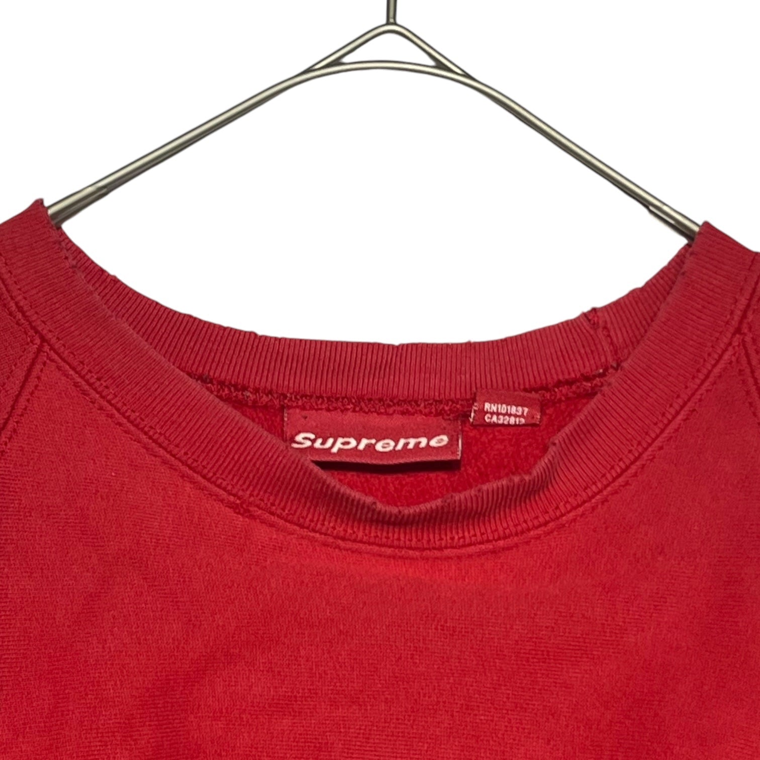 SUPREME(シュプリーム) 90~00's初期 紙タグ plain crew neck sweatshirts プレーン クルーネック スウェット L レッド 経年劣化によるダメージ 「BORO」