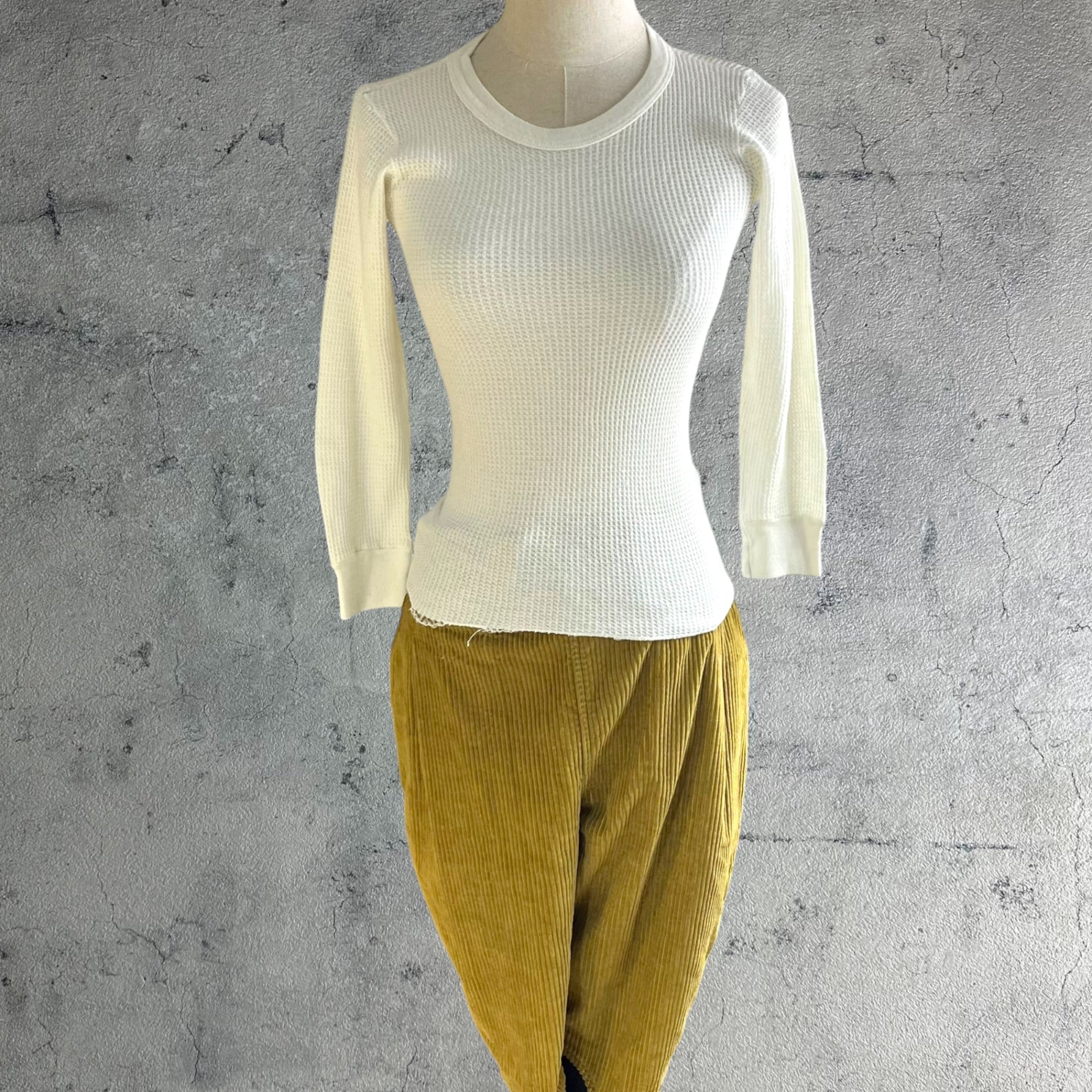 VINTAGE(ヴィンテージ) 90’ US vintage thermal cut and sew サーマルカットソー S~M程度/前身頃に若干のシミ有 ホワイト