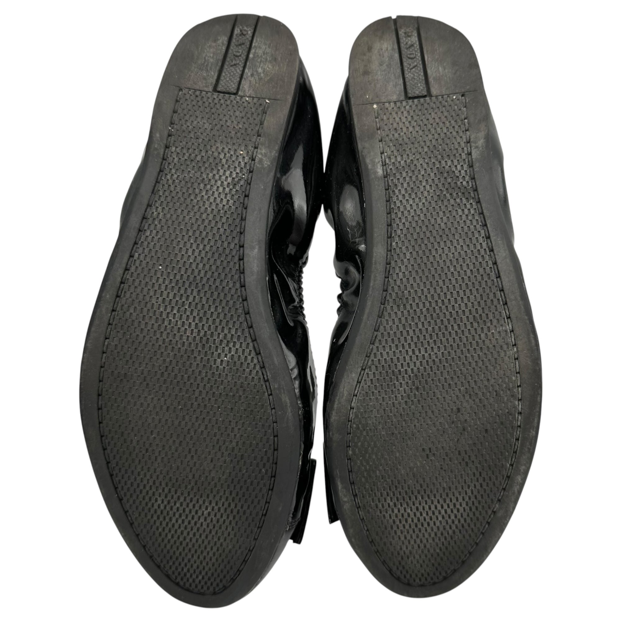 PRADA SPORT(プラダスポーツ) Bow-Accent Patent Leather Ballet Flats リボン パテントレザー バレエシューズ 37 1/2(24cm程度) ブラック