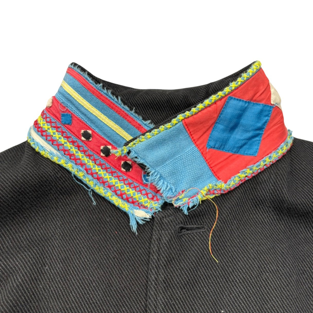 UNDERCOVERISM(アンダーカバイズム) 03SS SCAB Period Afghan Collar Panel Grunge Stitch Jacket SCAB期 襟アフガン切替 グランジ ステッチ ジャケット L ブラック×ブルー 稀少アイテム