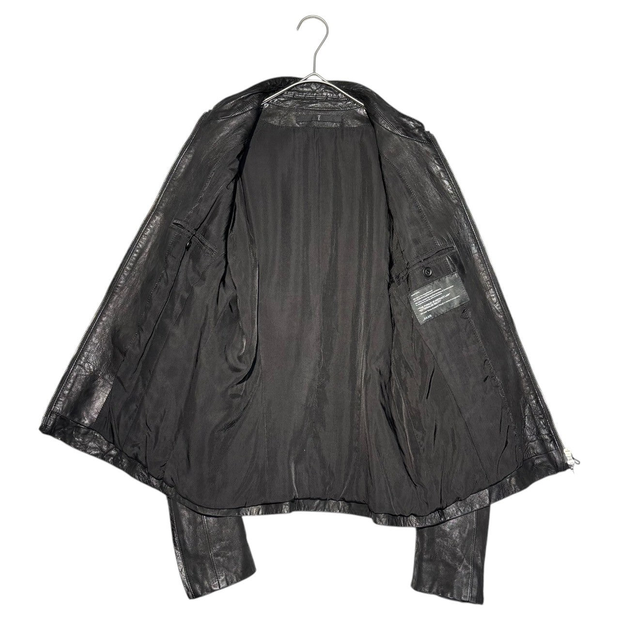 JULIUS(ユリウス) 13SS Collarless zip-up lamb leather jacket ノーカラー ジップアップ ラムレザー ジャケット 1(S) ブラック