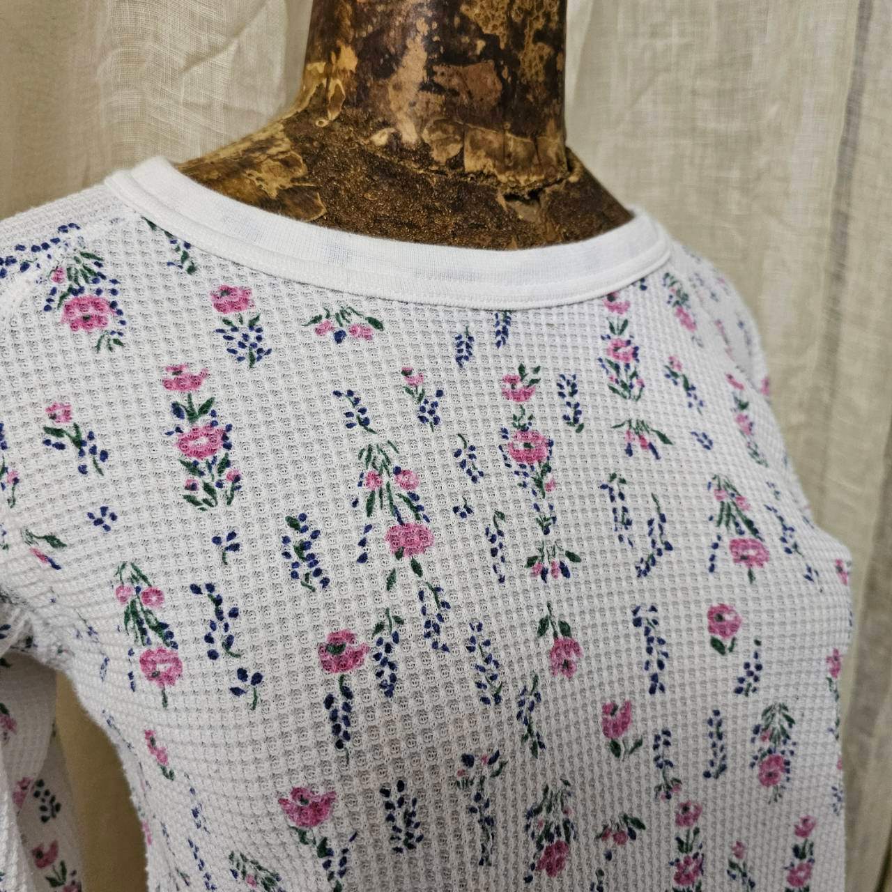 VINTAGE(ヴィンテージ) 80's~ floral pattern thermal 花柄のサーマルカットソー FREE ホワイト
