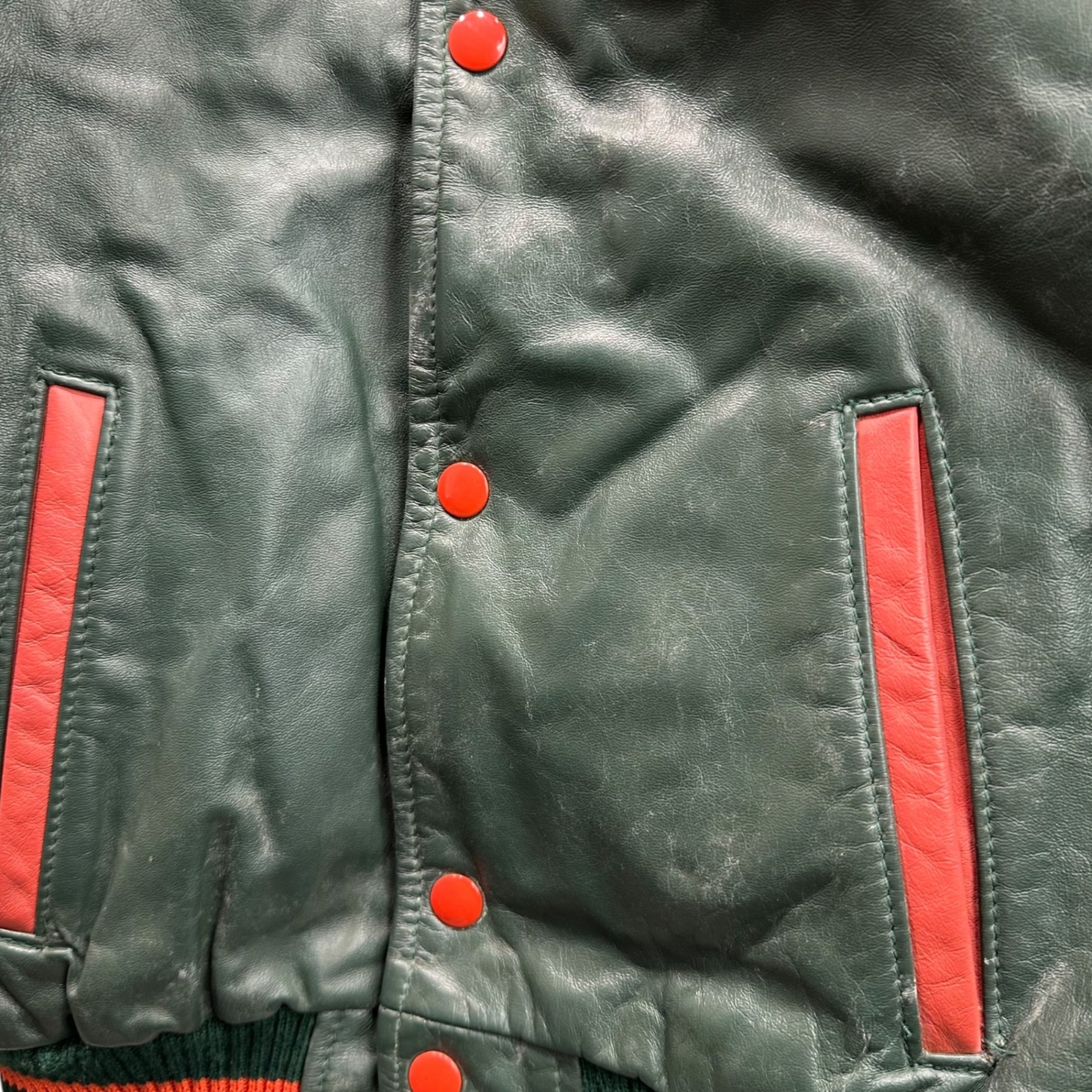 EXPORT LEATHER GARMENTS(エクスポートレザーガーメンツ) 90's CANADA made Leather Stadium Jacket レザー スタジアム ジャケット 36 グリーン×レッド 推定90年代 ヴィンテージ スタジャン ブルゾン