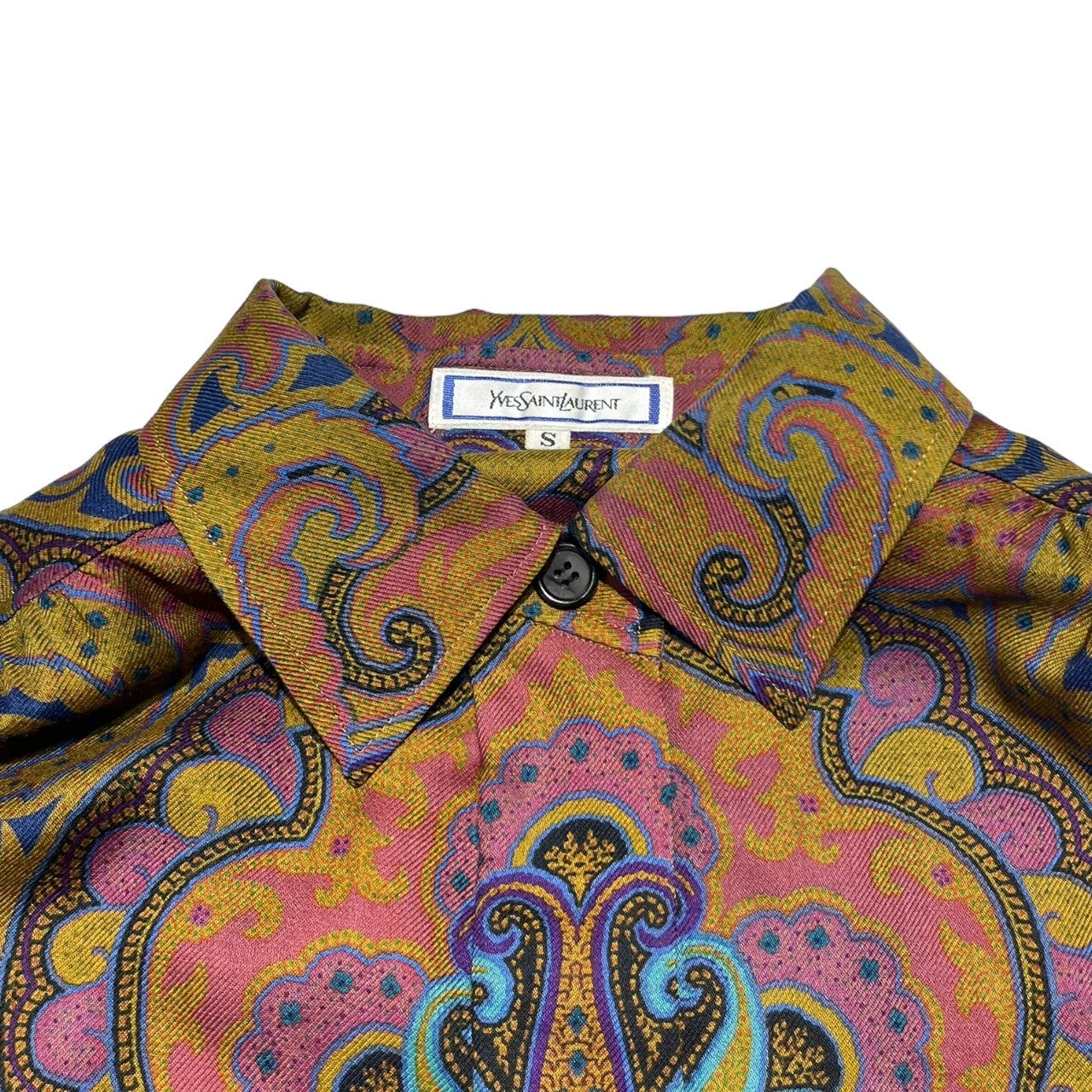 YVES SAINT LAURENT(イヴサンローラン) 90's Paisley pattern wool shirt blouse setup ペイズリー柄 ウール シャツ ブラウス セットアップ HT150-801 / HE254-801 シャツ:S / スカート:M ブラウン×パープル 90年代 総柄 プリーツスカート