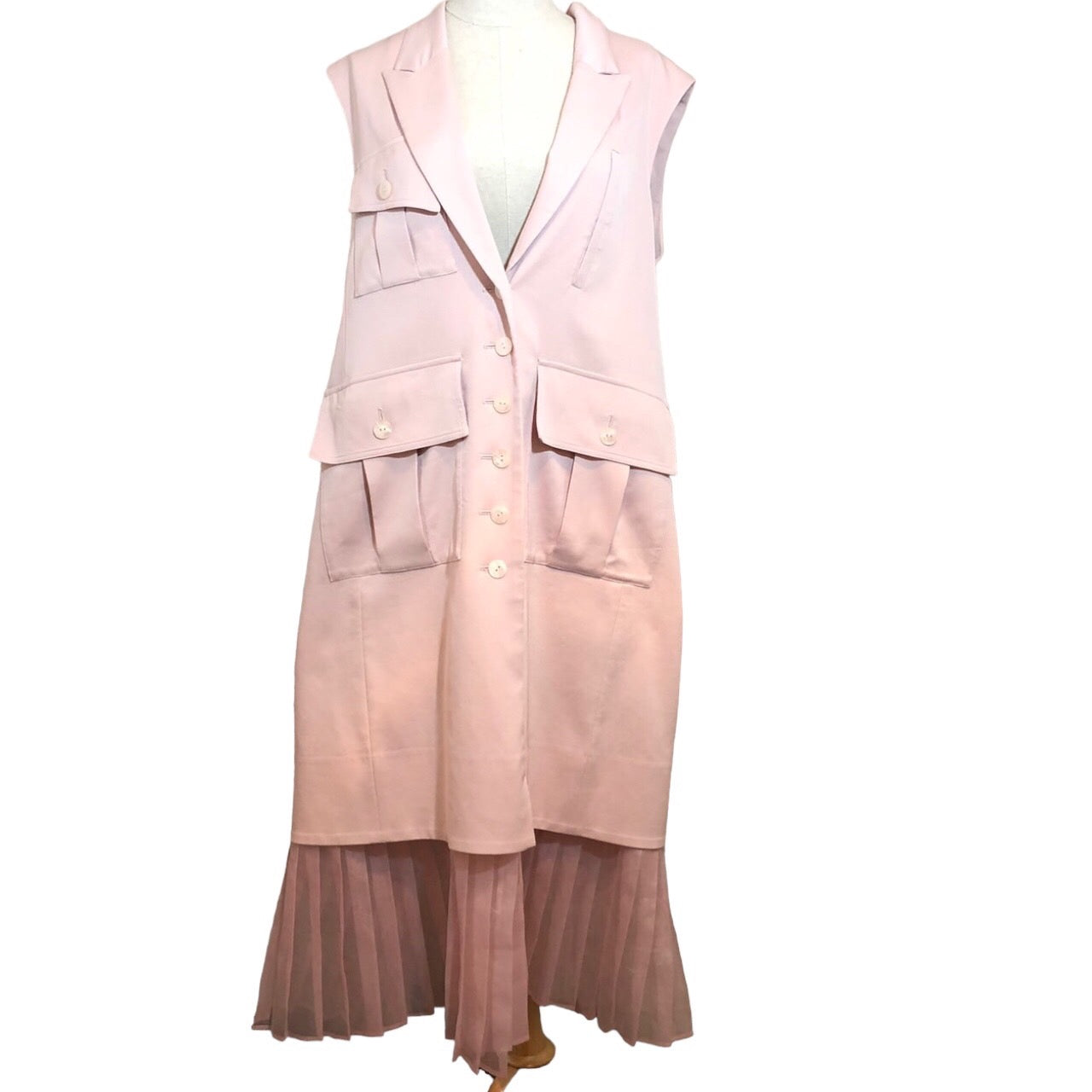 TARO HORIUCHI(タロウホリウチ) プリーツ切替ノースリーブジャケット/ロングジレ 1901-C01-102 2(Mサイズ程度) ピンク