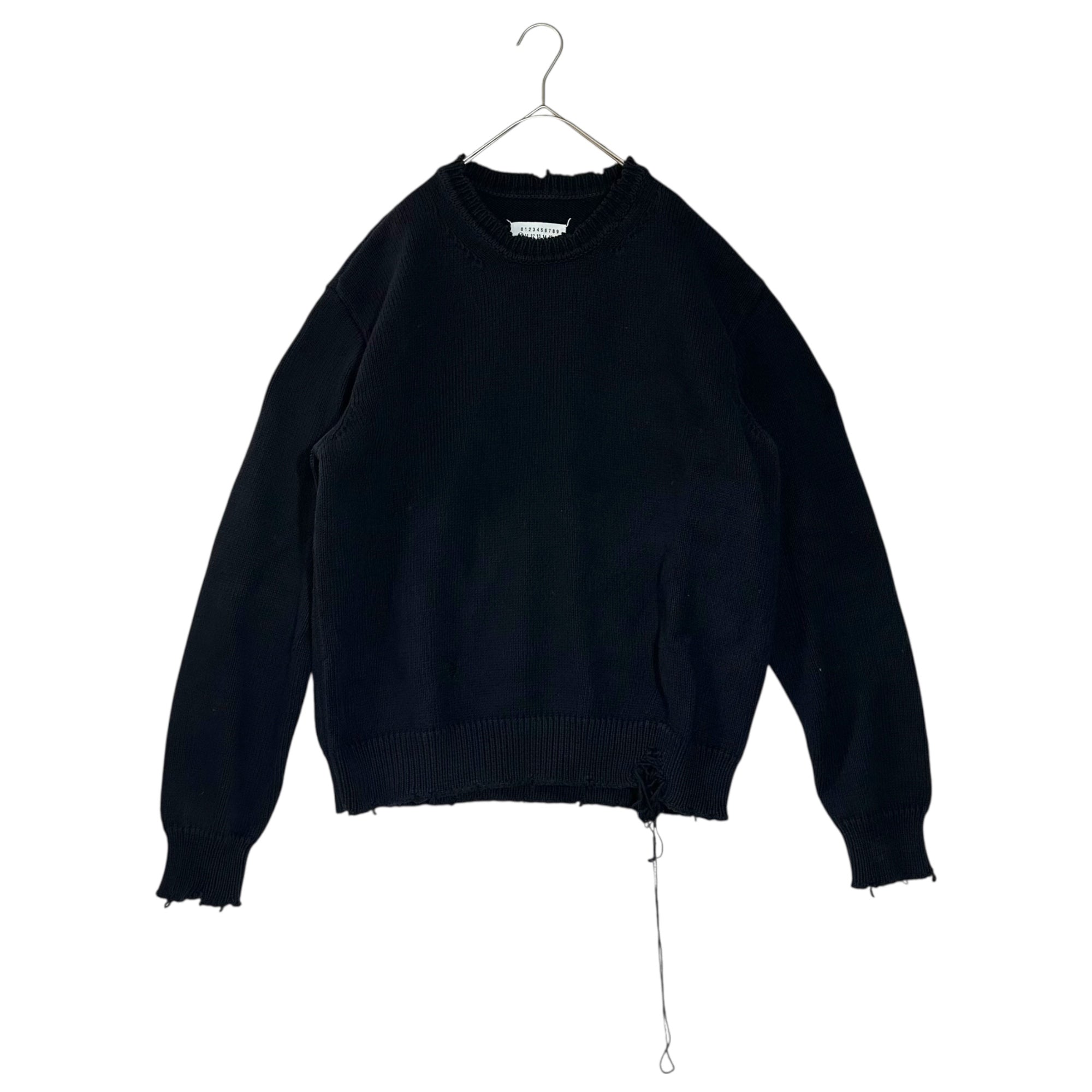 MAISON MARGIELA(メゾンマルジェラ) 20SS GAUGE 5 JERSEY DESTROYED デストロイ コットン クルーネック ニット S50GP0136 M ネイビー ダメージ加工