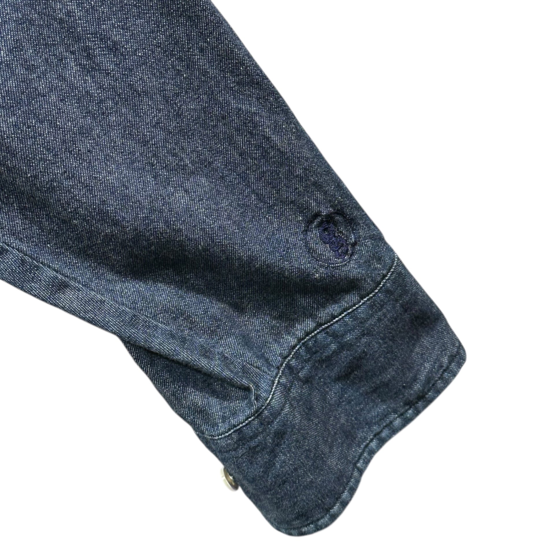GOODENOUGH(グッドイナフ) 90's Chambray BD Sleeve Logo Shirt シャンブレー 袖ロゴ ボタンダウン シャツ 表記無(L程度) インディゴ