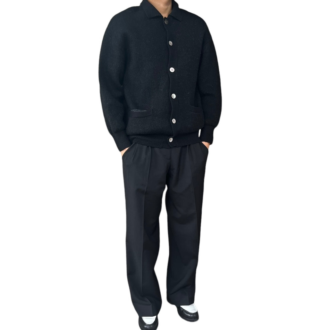 COMME des GARCONS HOMME(コムデギャルソンオム) 80'sウールニットカーディガン/ニットポロシャツ HN-080250 ブラック 川久保玲 本人期