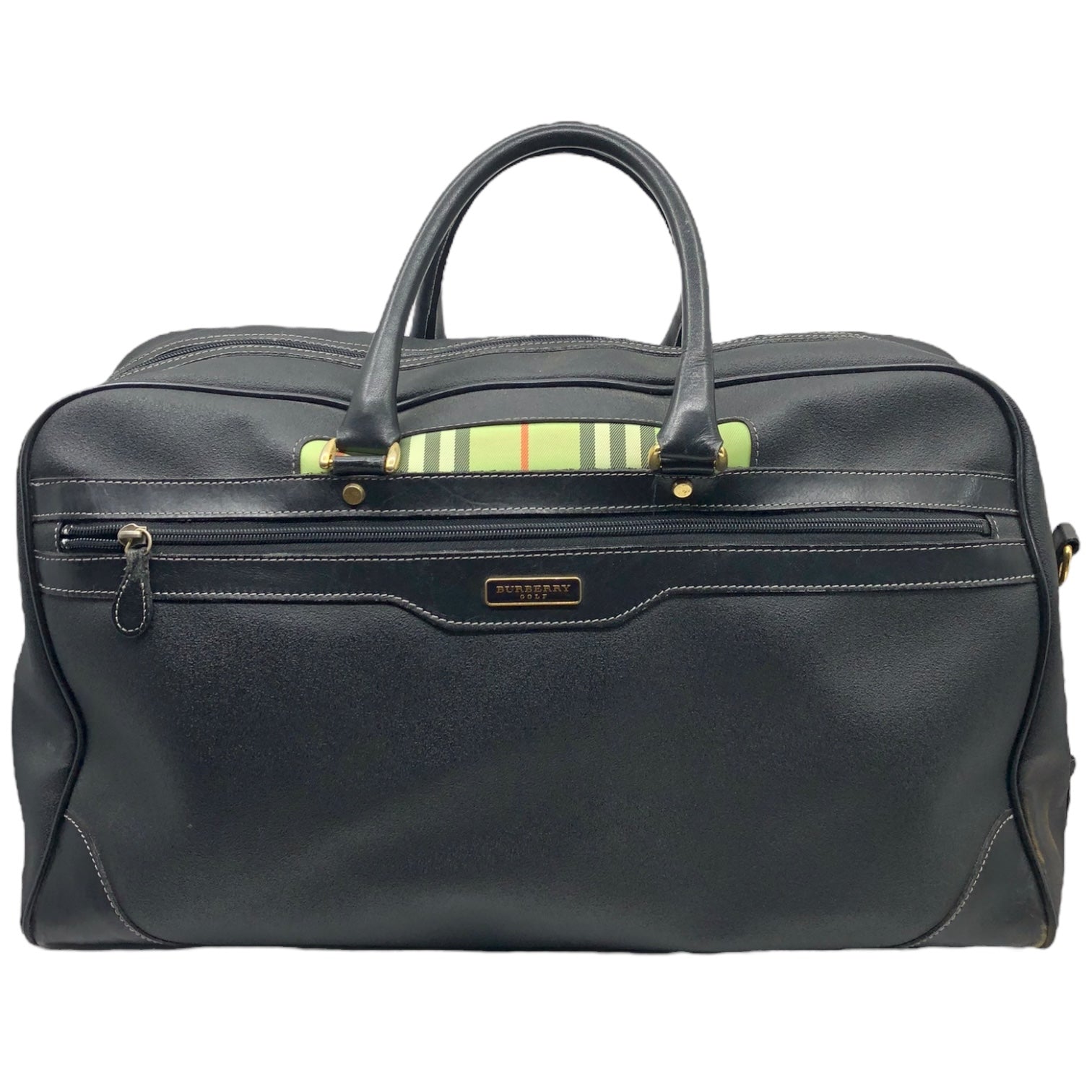 BURBERRY GOLF(バーバリーゴルフ) ノヴァチェック レザー ボストンバッグ 旅行 鞄 ブラック