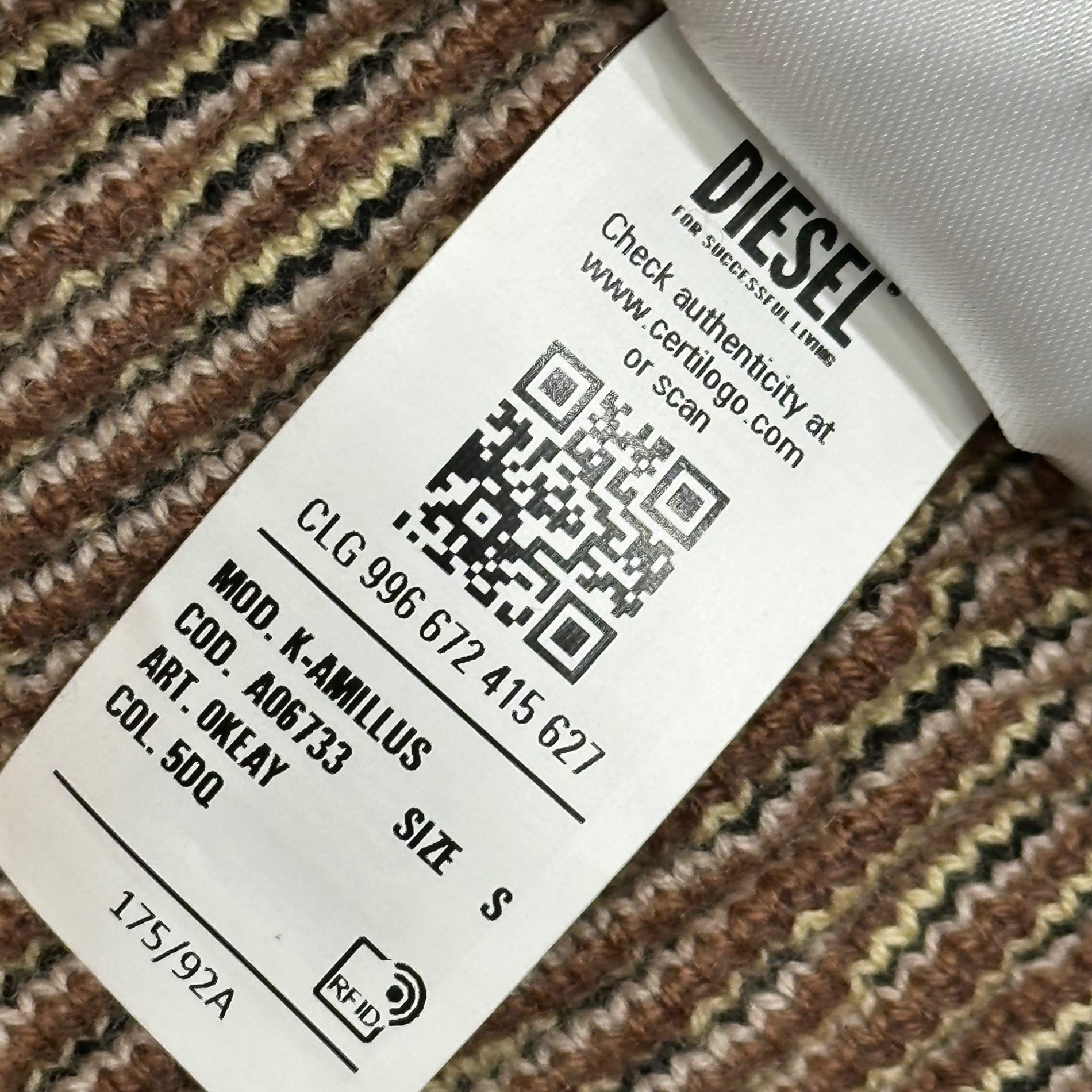 DIESEL(ディーゼル) K-Amillus Dessert Camo Pullover Half-Zip Ribbed Knit デザートカモ プルオーバー ハーフジップ リブニット A06733 S ベージュ×ブラウン