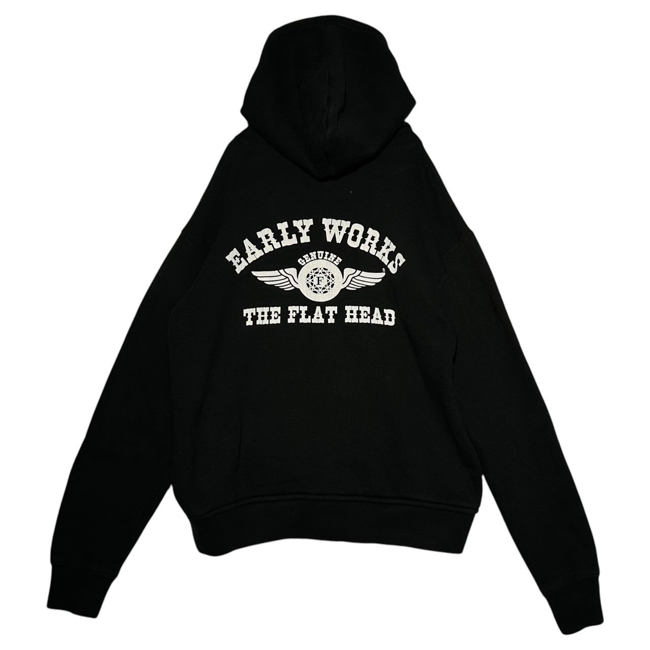THE FLAT HEAD(ザフラットヘッド) Back-filled Logo Print Zip Hoodie 裏起毛 ロゴ プリント ジップ パーカー L ブラック