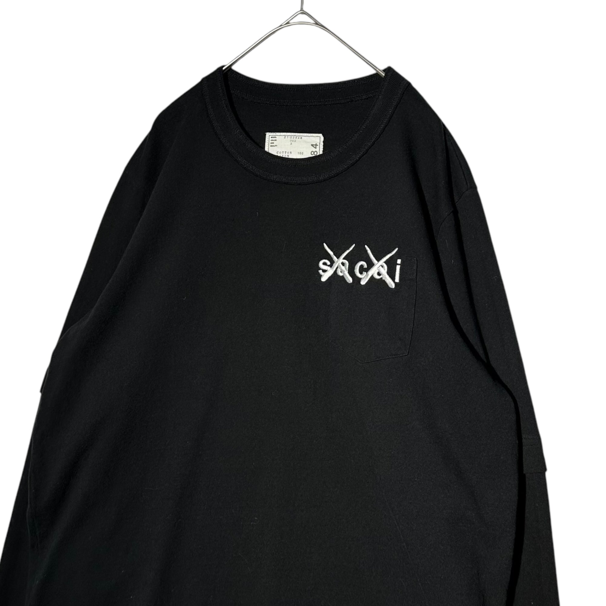 sacai×KAWS(サカイ×カウズ) 21AW Embroidery Long Sleeve ロゴ 刺繍 長袖 Tシャツ 21-0284S 3(L程度) ブラック カットソー