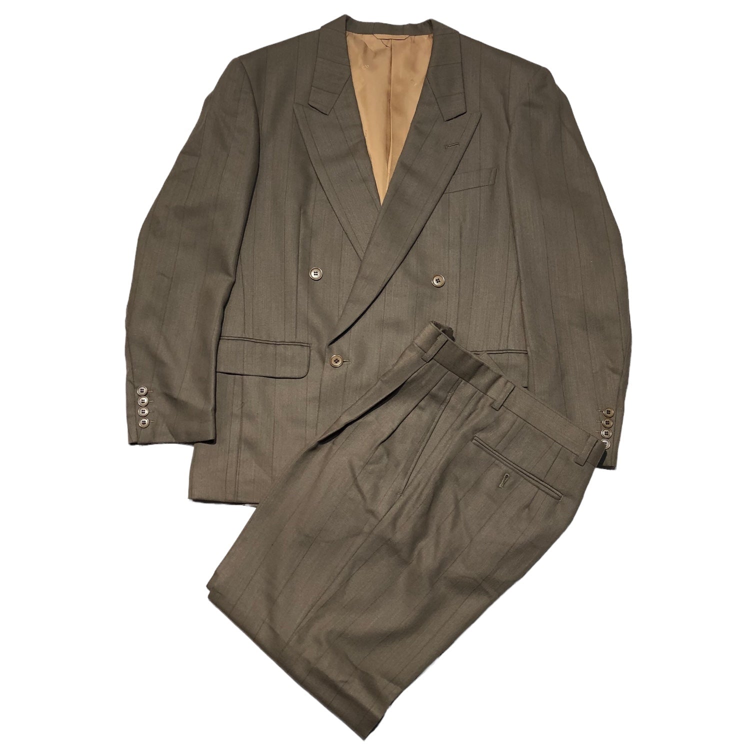 Christian Dior MONSIEUR(クリスチャンディオールムッシュ) 80's ~ 90's striped double jacket setup ストライプ ダブル ジャケット セットアップ スーツ 80年代~90年代 A-4(M程度) ベージュ