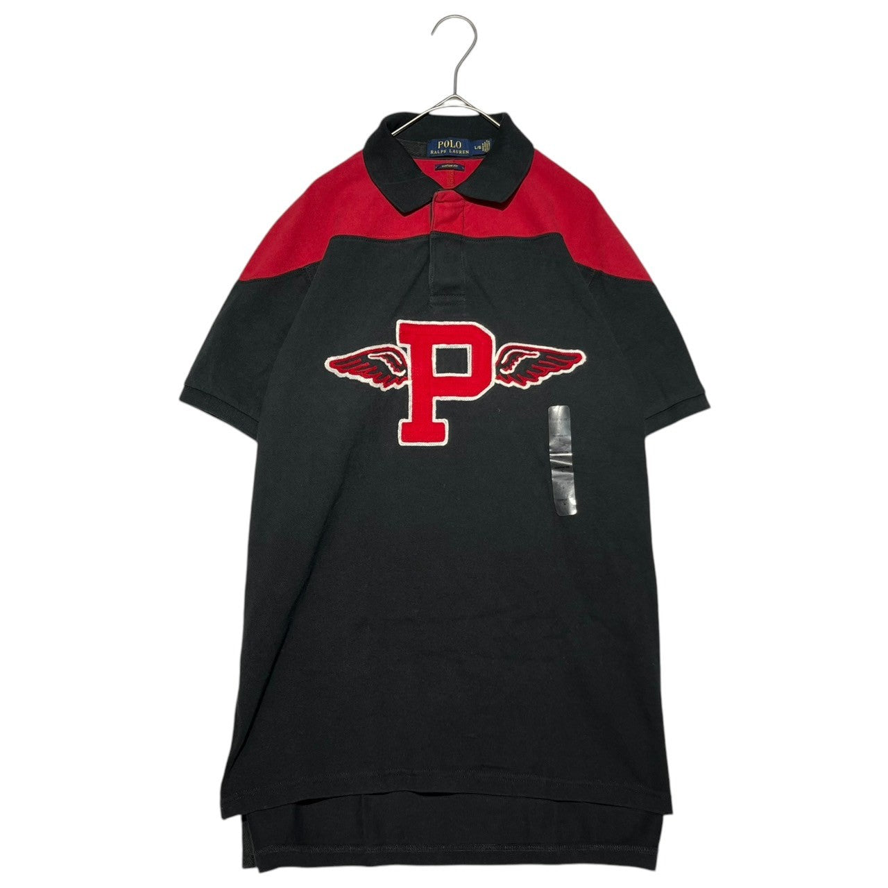 POLO RALPH LAUREN(ポロラルフローレン) P Wing Patch Pique Polo Shirt P ウィング ワッペン 鹿の子 ポロシャツ L ブラック×レッド