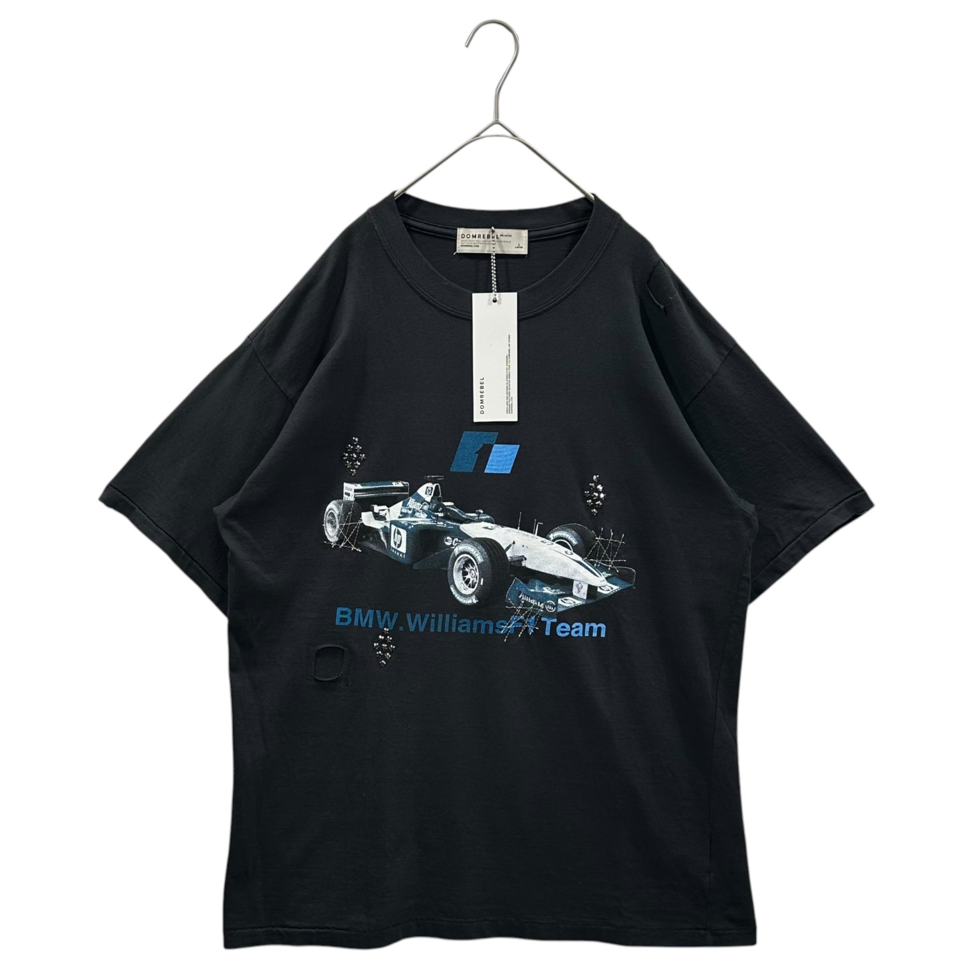 DOMREBEL(ドムレーベル) 24SS Distressed Studded Printed S/S T-shirt ダメージ加工 スタッズ 装飾 半袖 Tシャツ 24071310000730 L ブラック