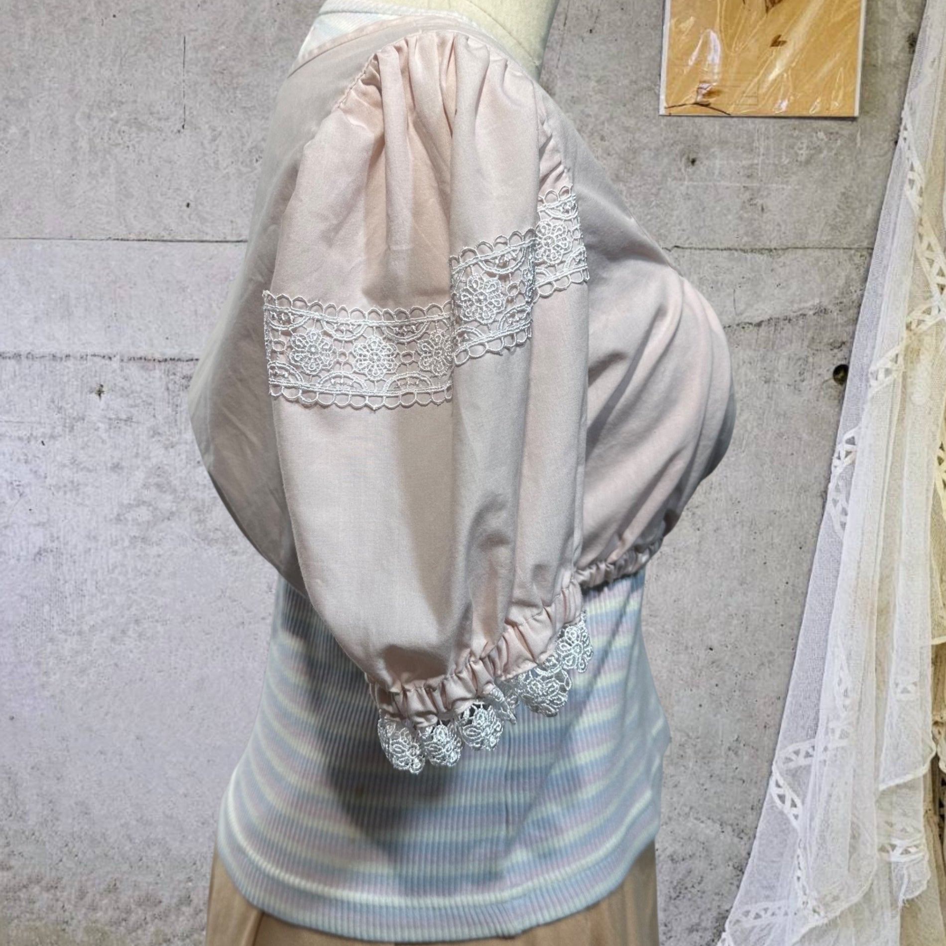 VINTAGE(ヴィンテージ) puff sleeve shortblouse パフスリーブなショートブラウス 後染め ピンク