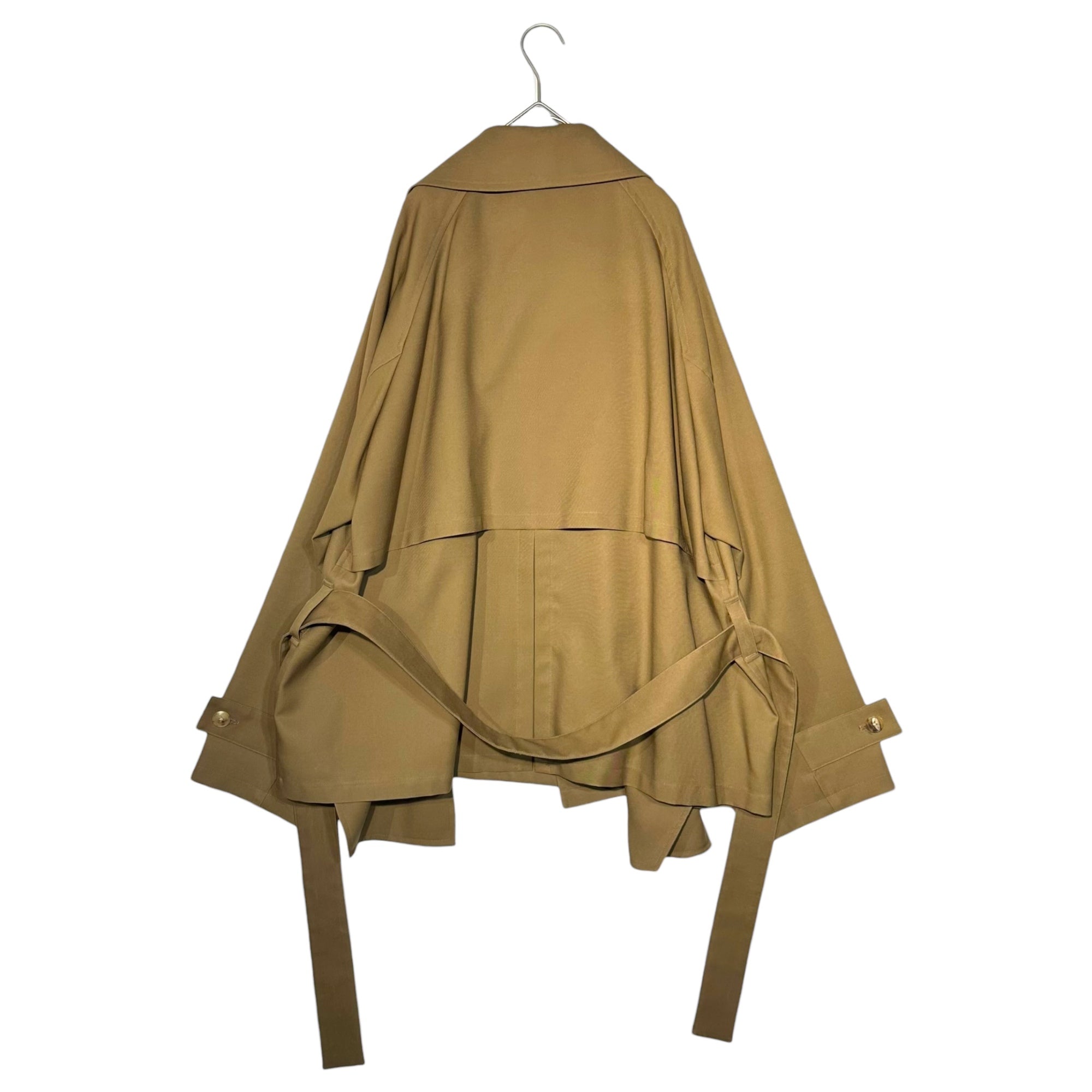 Blanc YM(ブランワイエム) Wide Silhouette Short Trench Coat ワイド シルエット ショート トレンチ コート S ブラウン ウール100% 定番人気商品 参考定価78,100円(税込)