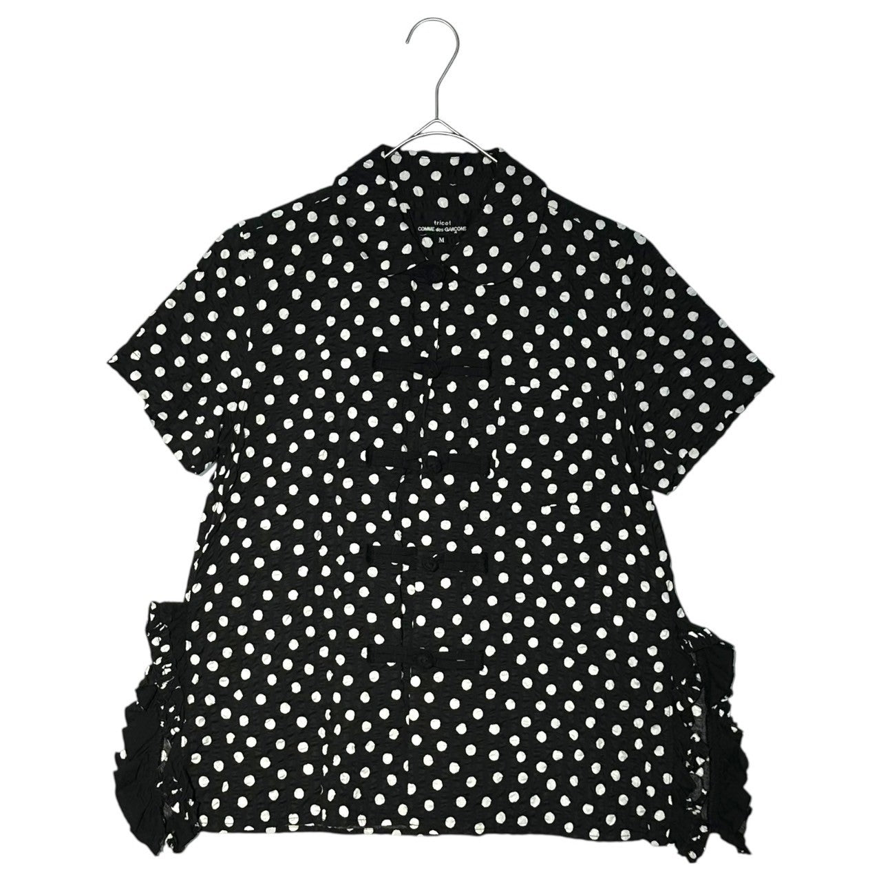 tricot COMME des GARCONS(トリココムデギャルソン) 21SS Popcorn Cotton Round Collar Dot China Button Blouse ポップコーン コットン 丸襟 ドット チャイナボタン ブラウス TG-B017 M ブラック×ホワイト AD2020