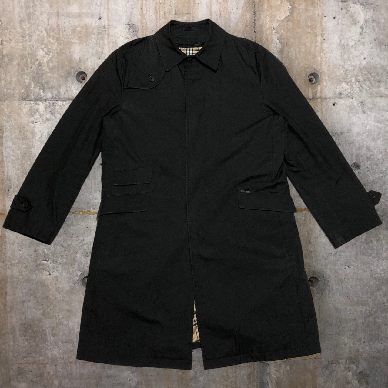 BURBERRY BLACK LABEL(バーバリーブラックレーベル) ノヴァチェックライニングステンカラーコート/キルティングライナー付 BMA10-304-09 L ブラック×ベージュ
